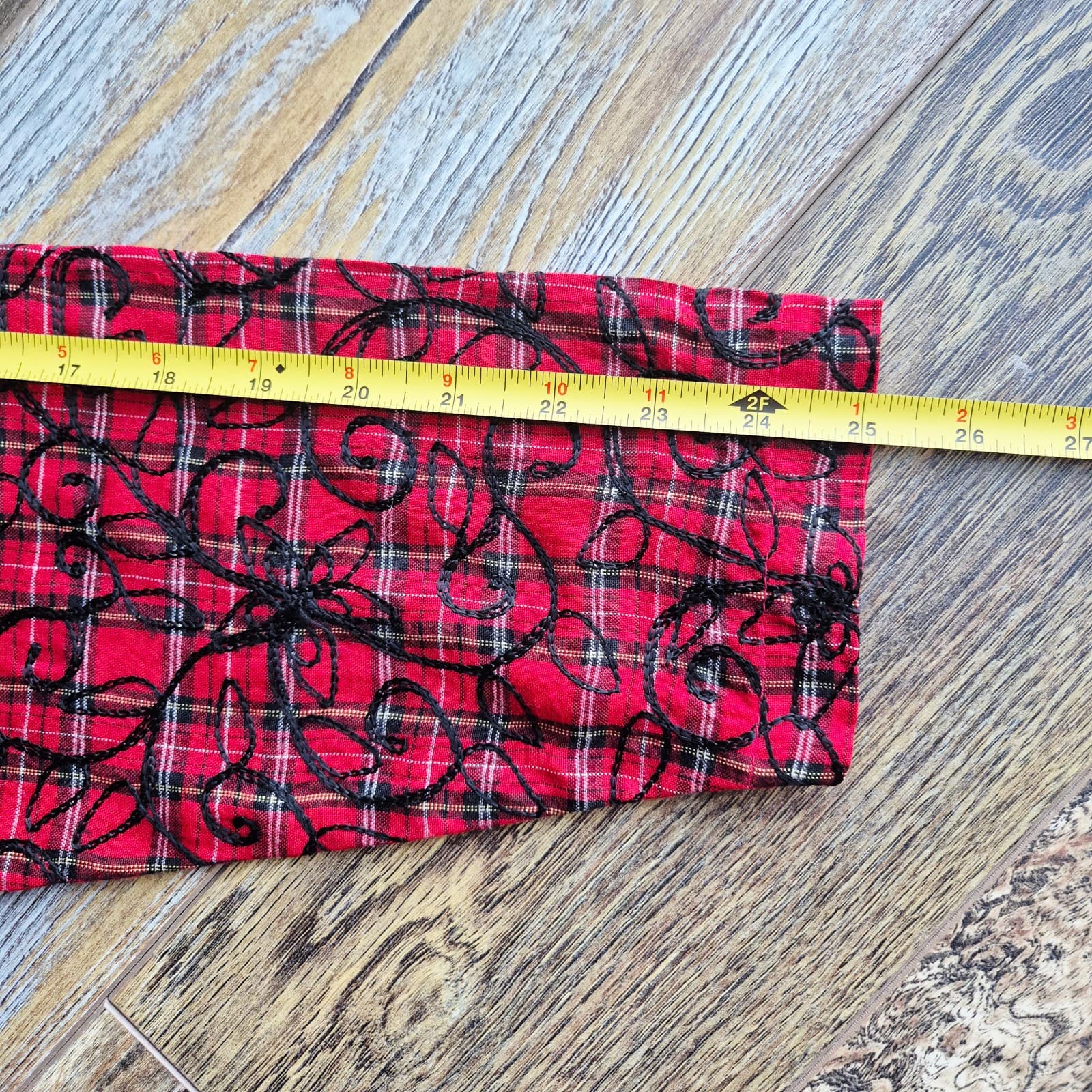 Vintage Country Wear Plaid Embroidered Velvet Cottagecore Pleat Midi Dress Sz.14 - Thumbnail 13