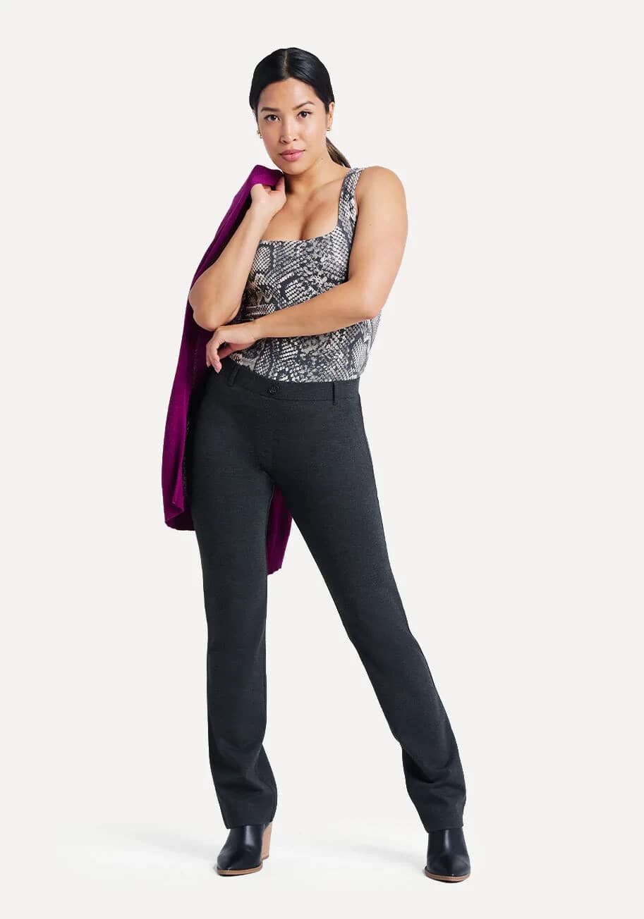 Betabrand Straight-Leg Classic Dress Yoga Pants Pull-On Ponte Charcoal Sz.XXLP - Thumbnail 5