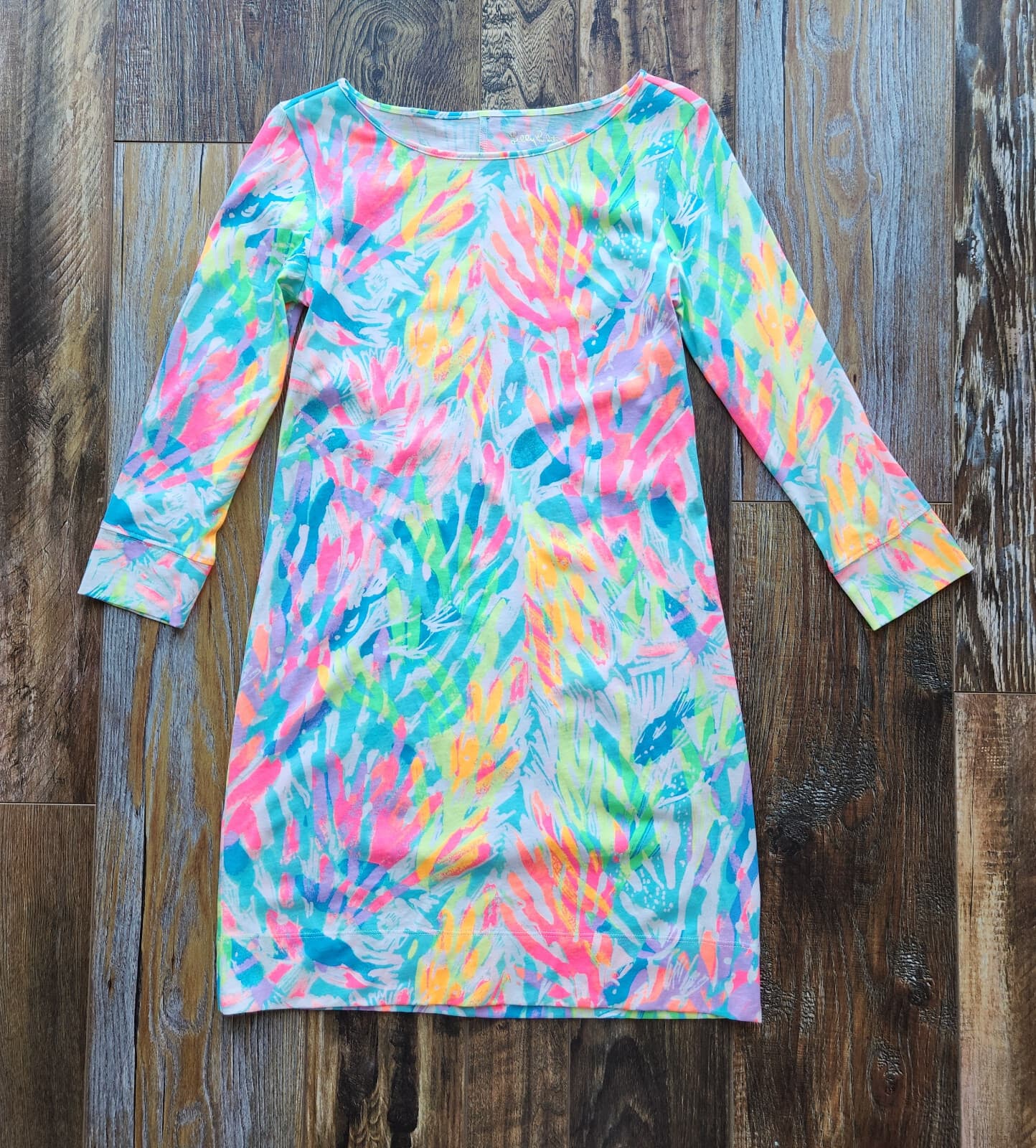 Lilly Pulitzer Marlowe Mini Dress 3/4 Sleeve Pima Cotton Sparkling Sands Sz.XS - Thumbnail 6