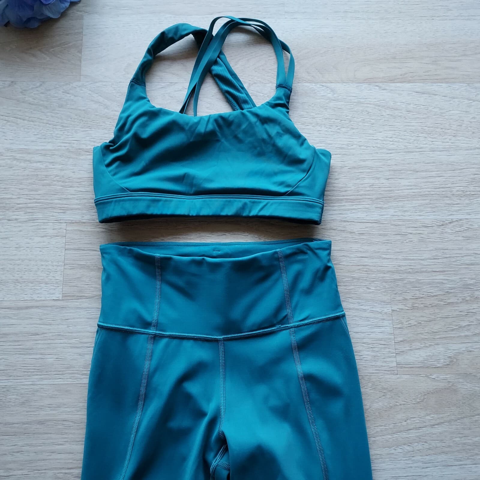 Athleta 2Pc Lightning 7/8 Tight Crop Tank-Top High-Rise Teal-Green Pocket S-XS