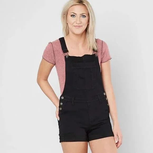 KanCan Denim Overalls Shorts Stretch Black Cotton Blend Women Small - Thumbnail 3