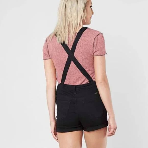 KanCan Denim Overalls Shorts Stretch Black Cotton Blend Women Small - Thumbnail 6