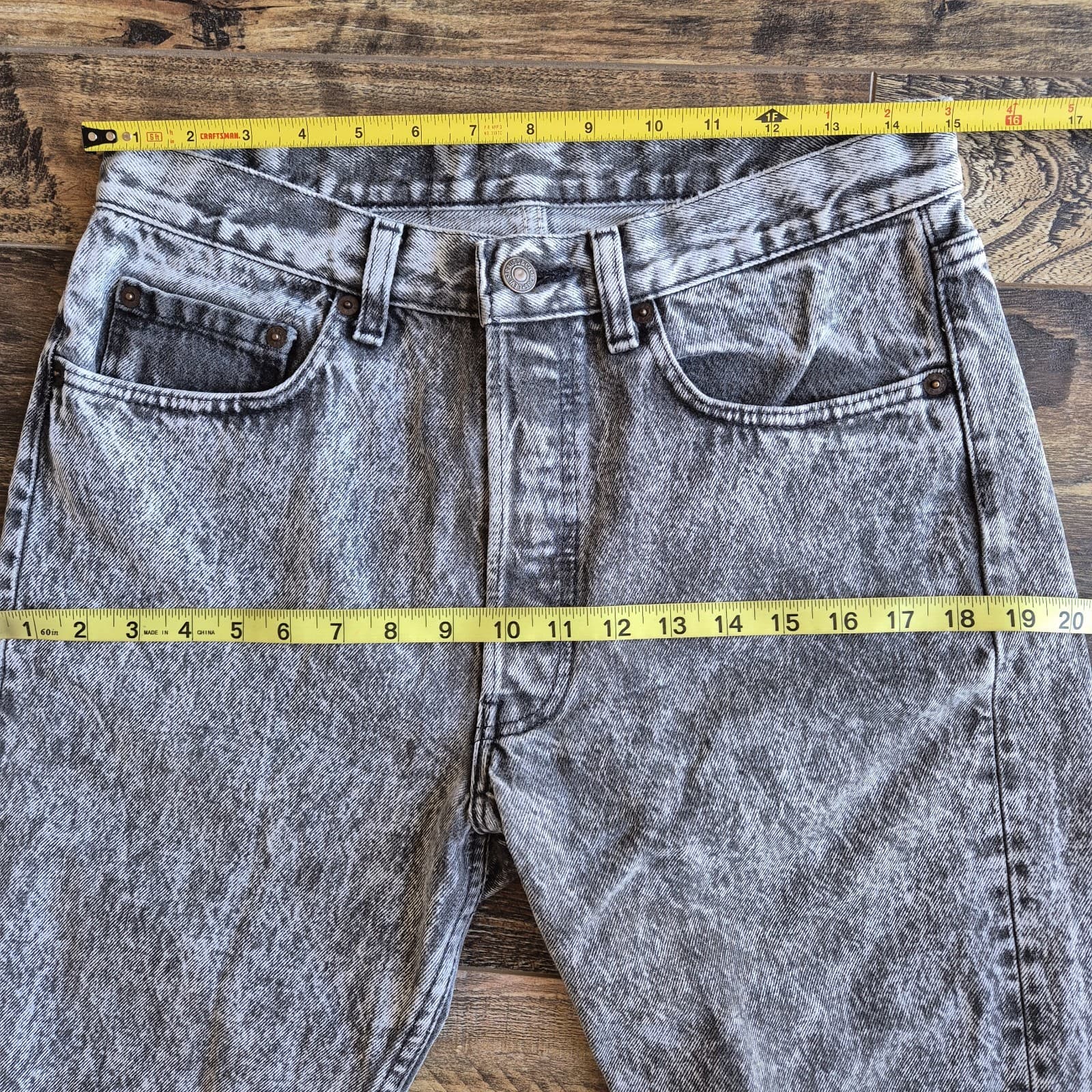 Vintage Levi's 501 Made in USA Grey Acid Washed Button-Fly Straigth Jean Mens 30 - Thumbnail 10