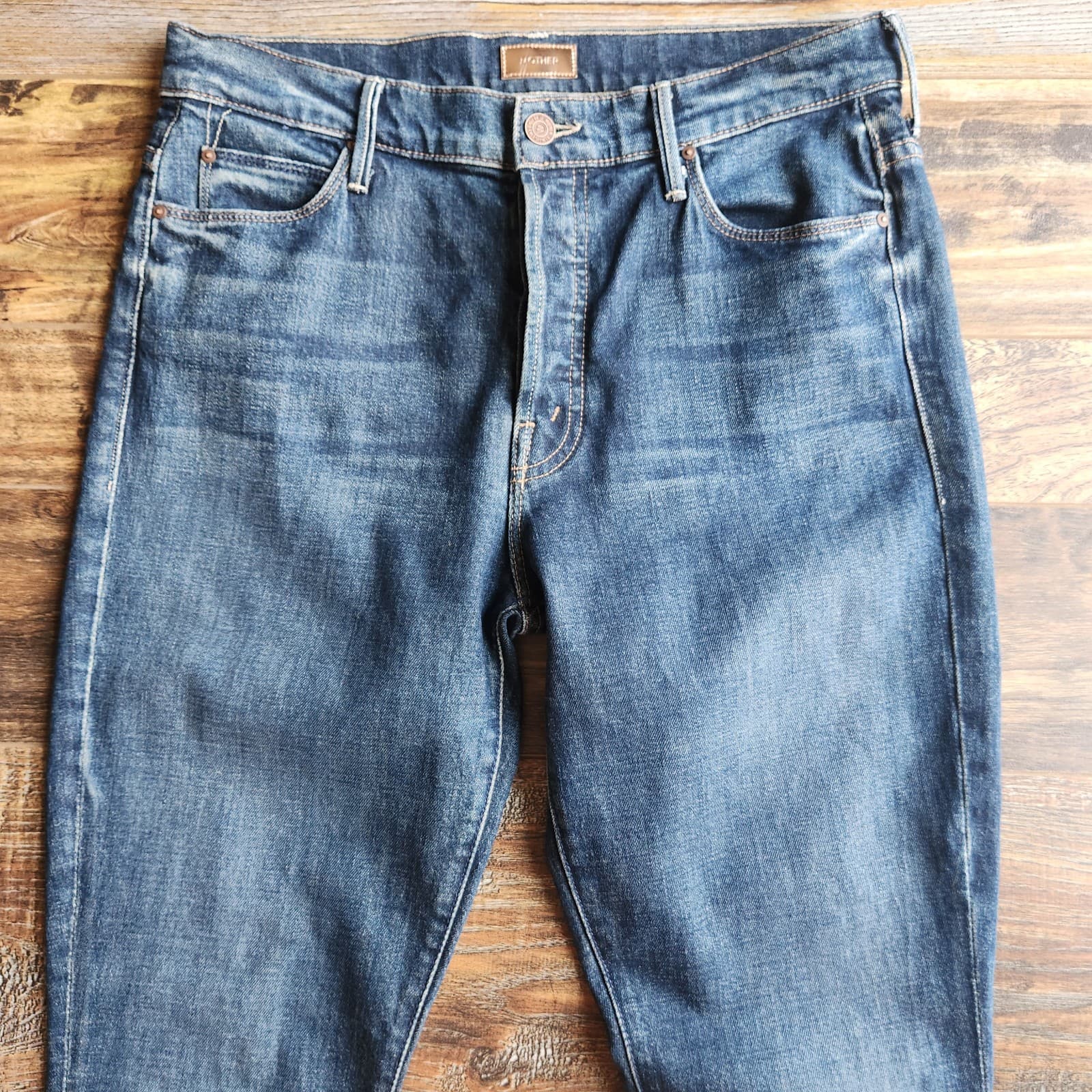 MOTHER The Stunner Fray Skinny High Rise Jean Buttonfly Roasting Nuts Blue Sz.29 - Thumbnail 3
