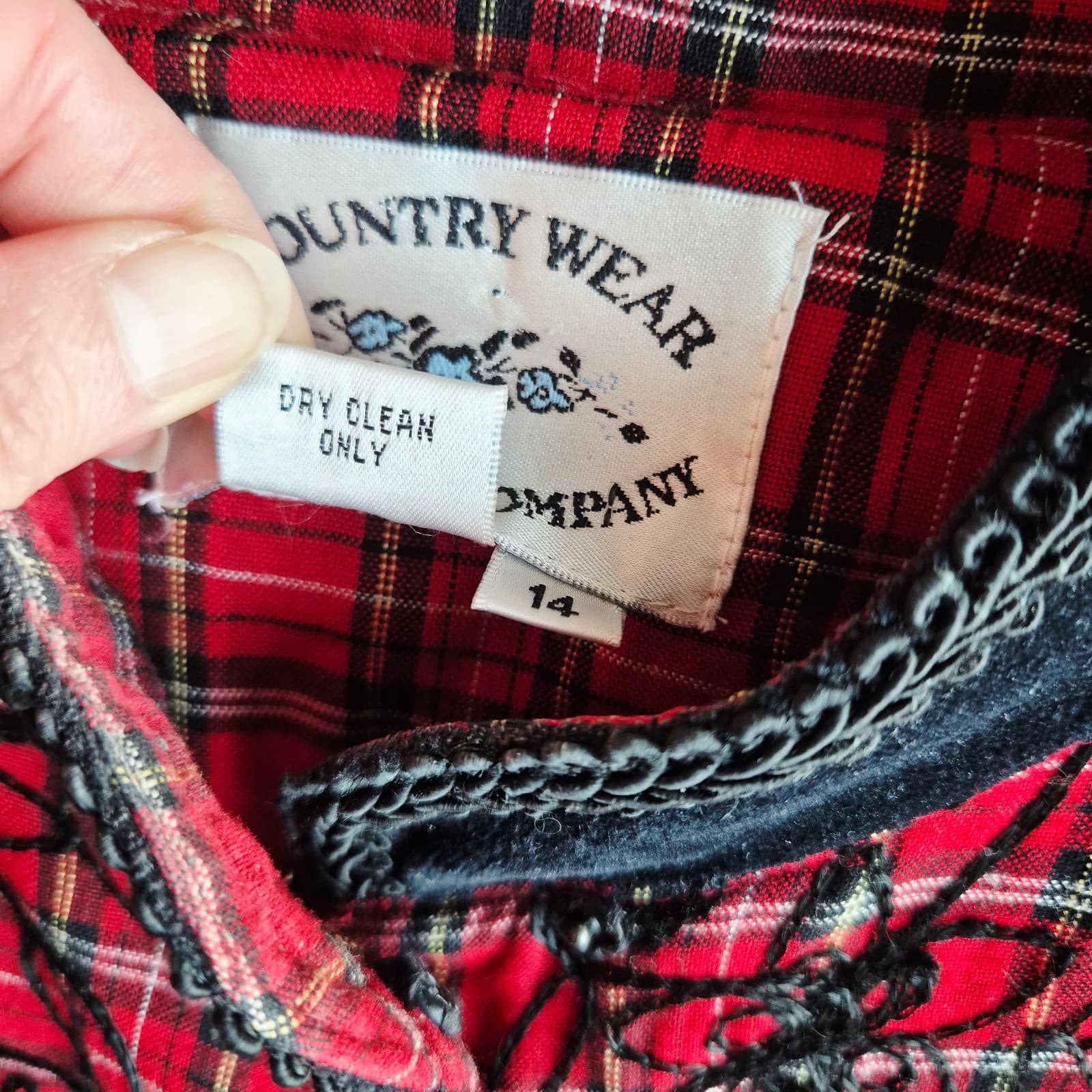 Vintage Country Wear Plaid Embroidered Velvet Cottagecore Pleat Midi Dress Sz.14 - Thumbnail 12