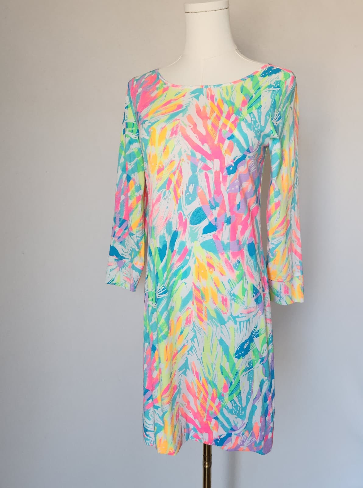 Lilly Pulitzer Marlowe Mini Dress 3/4 Sleeve Pima Cotton Sparkling Sands Sz.XS