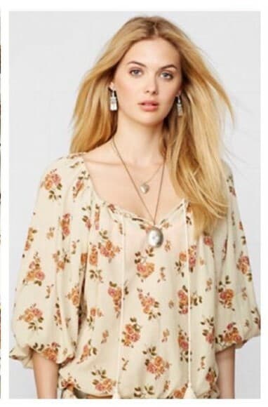 NWT Denim $ Supply Ralph Lauren Floral Tassel Boho Top Puff-Sleeve Cream Small - Thumbnail 2