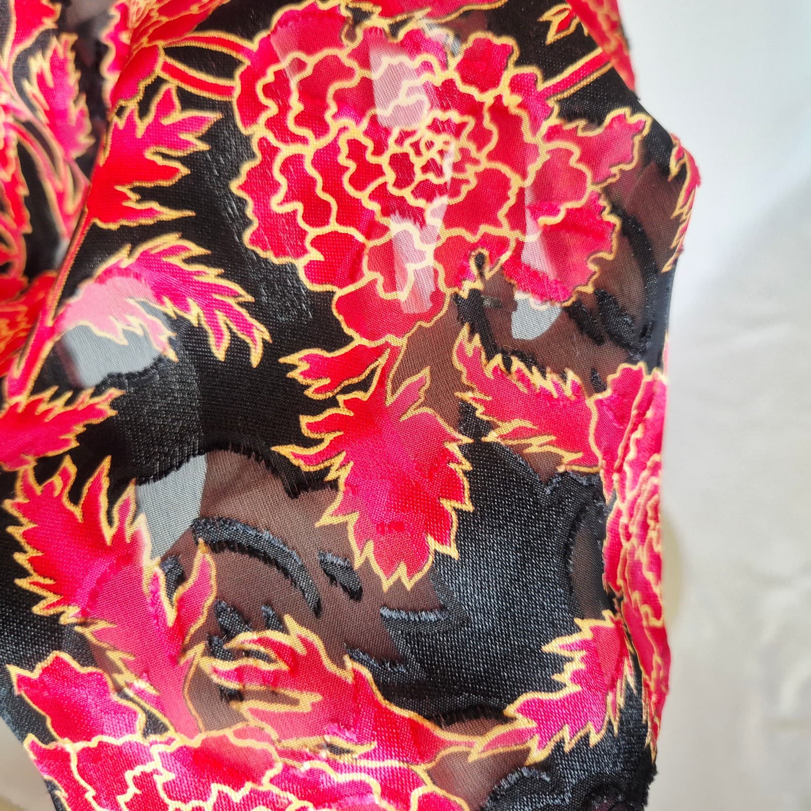 Vintage Victoria's Secret Burnout Chiffon Floral Nightgown Shirt Red Black Sz.S - Thumbnail 3