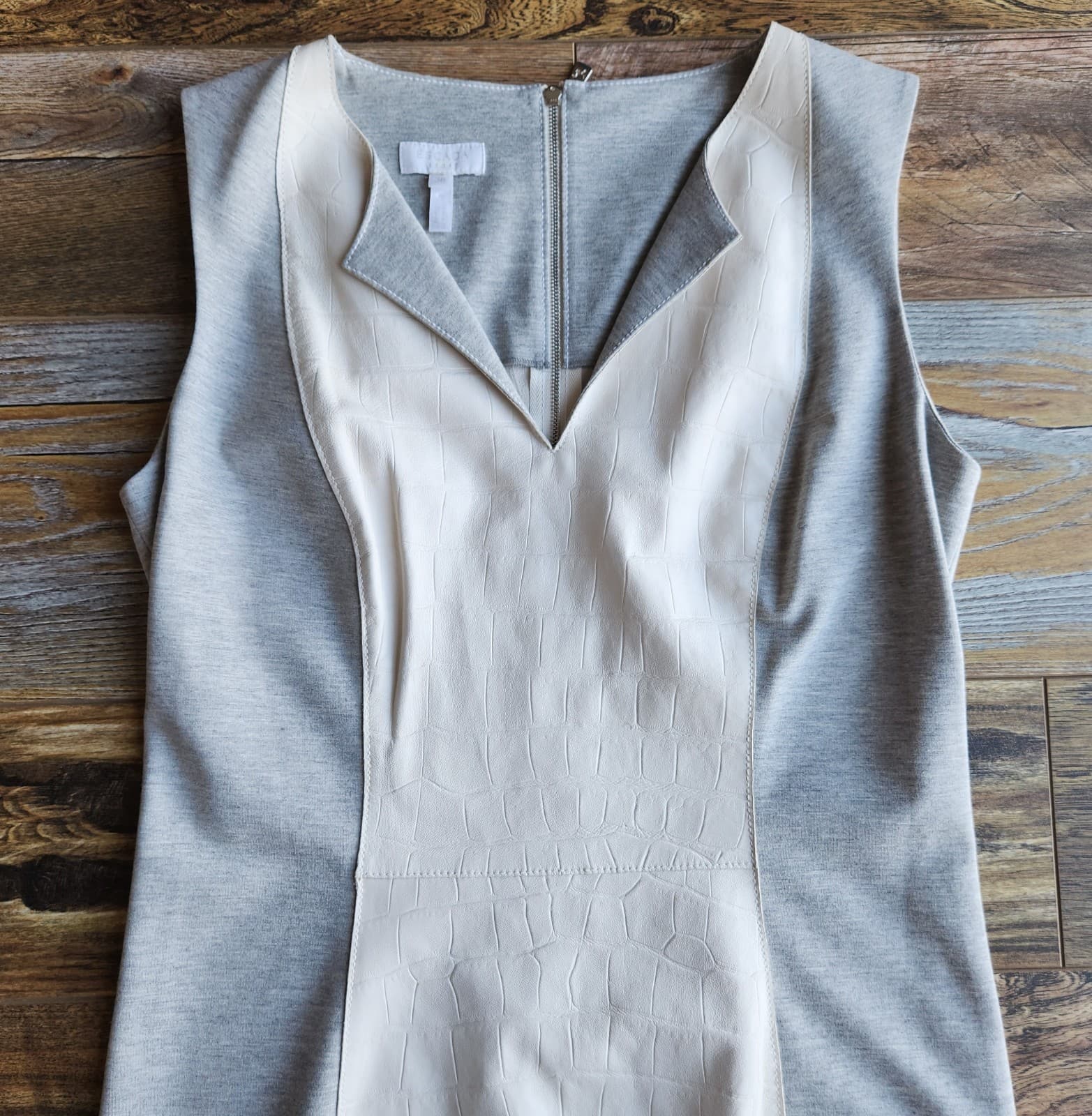 Escada Sport Lilith Croc Embossed Leather Sheath Dress Sleeveless Beige Gray 38 - Thumbnail 8
