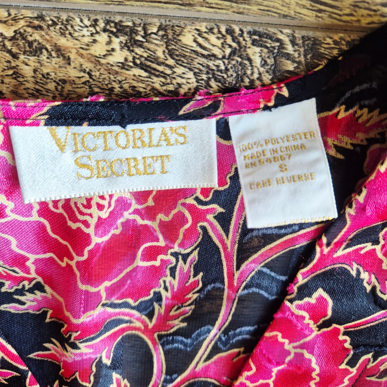 Vintage Victoria's Secret Burnout Chiffon Floral Nightgown Shirt Red Black Sz.S - Thumbnail 6