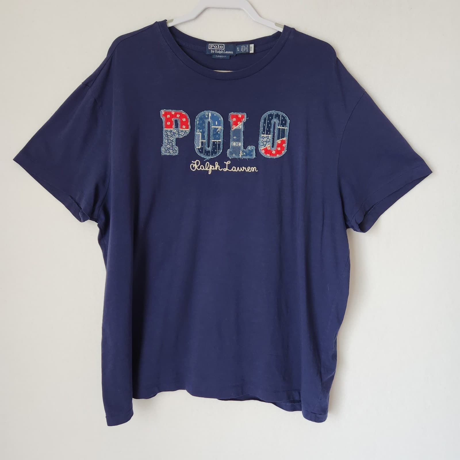 Polo by Ralph Lauren Logo Patchwork Appliqués Classic Fit T-Shirt Blue Men's XL - Thumbnail 3
