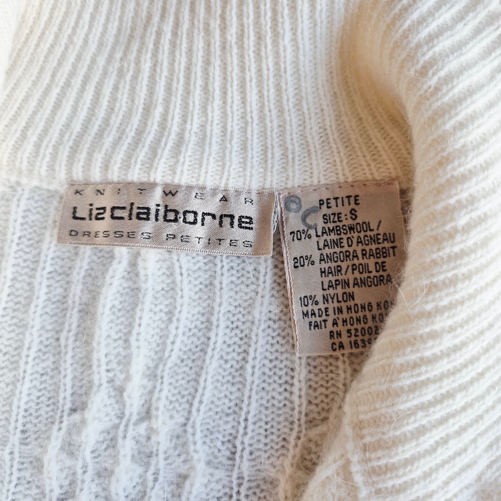 Vintage Liz Claiborne Lambswool Angora Cable-Knit Button Sweater Dress Ivory PS - Thumbnail 9