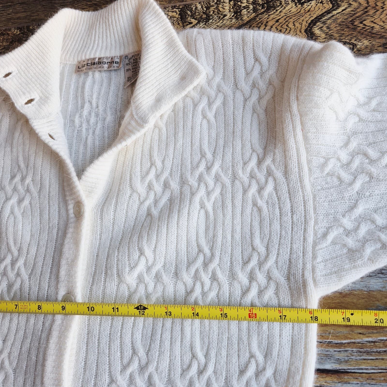 Vintage Liz Claiborne Lambswool Angora Cable-Knit Button Sweater Dress Ivory PS - Thumbnail 11