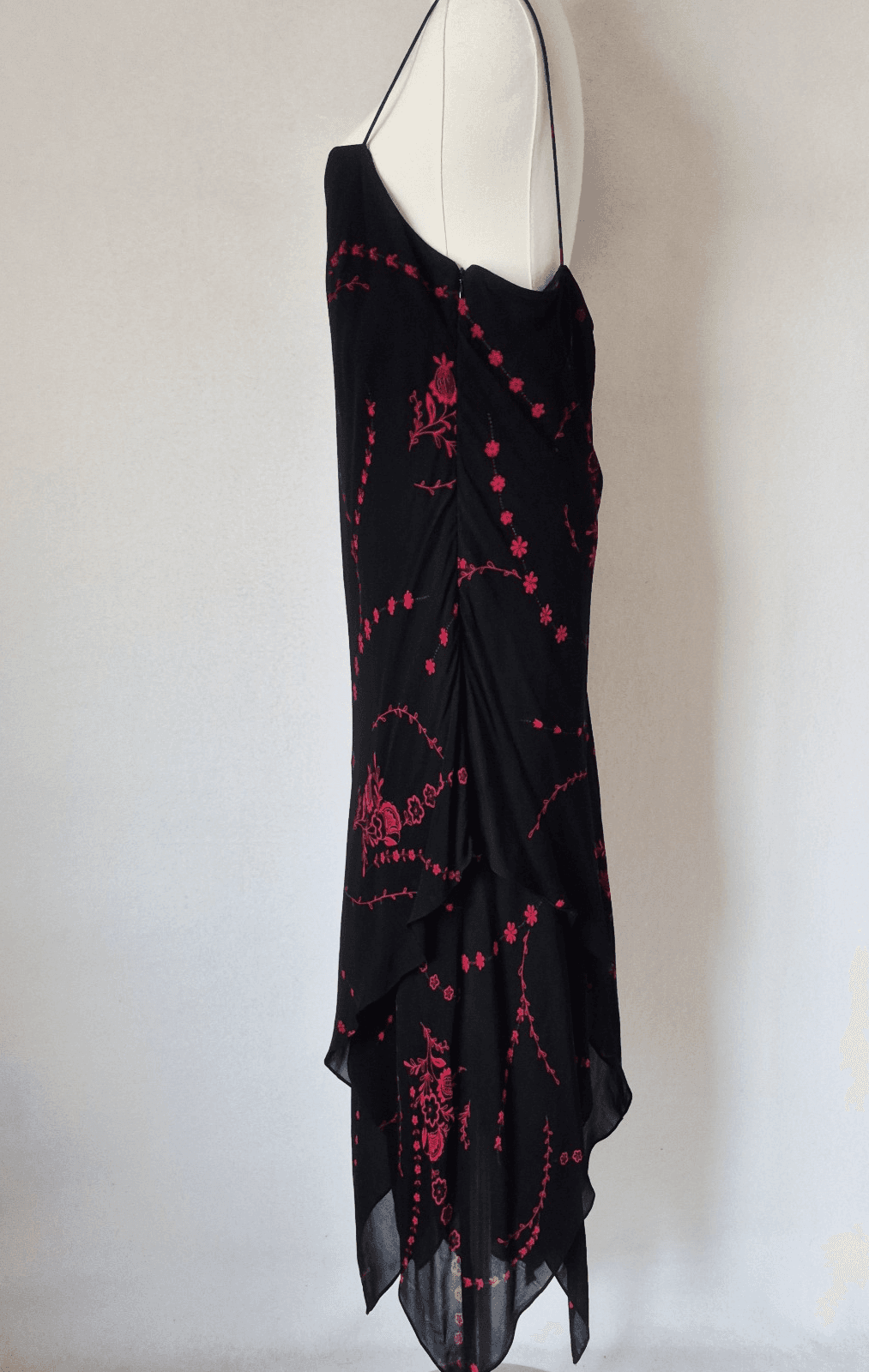EVA BLUE Y2K Flora Chiffon Spaghetti Strap Slip Dress Asymmetrical Hem Size 16 - Thumbnail 7