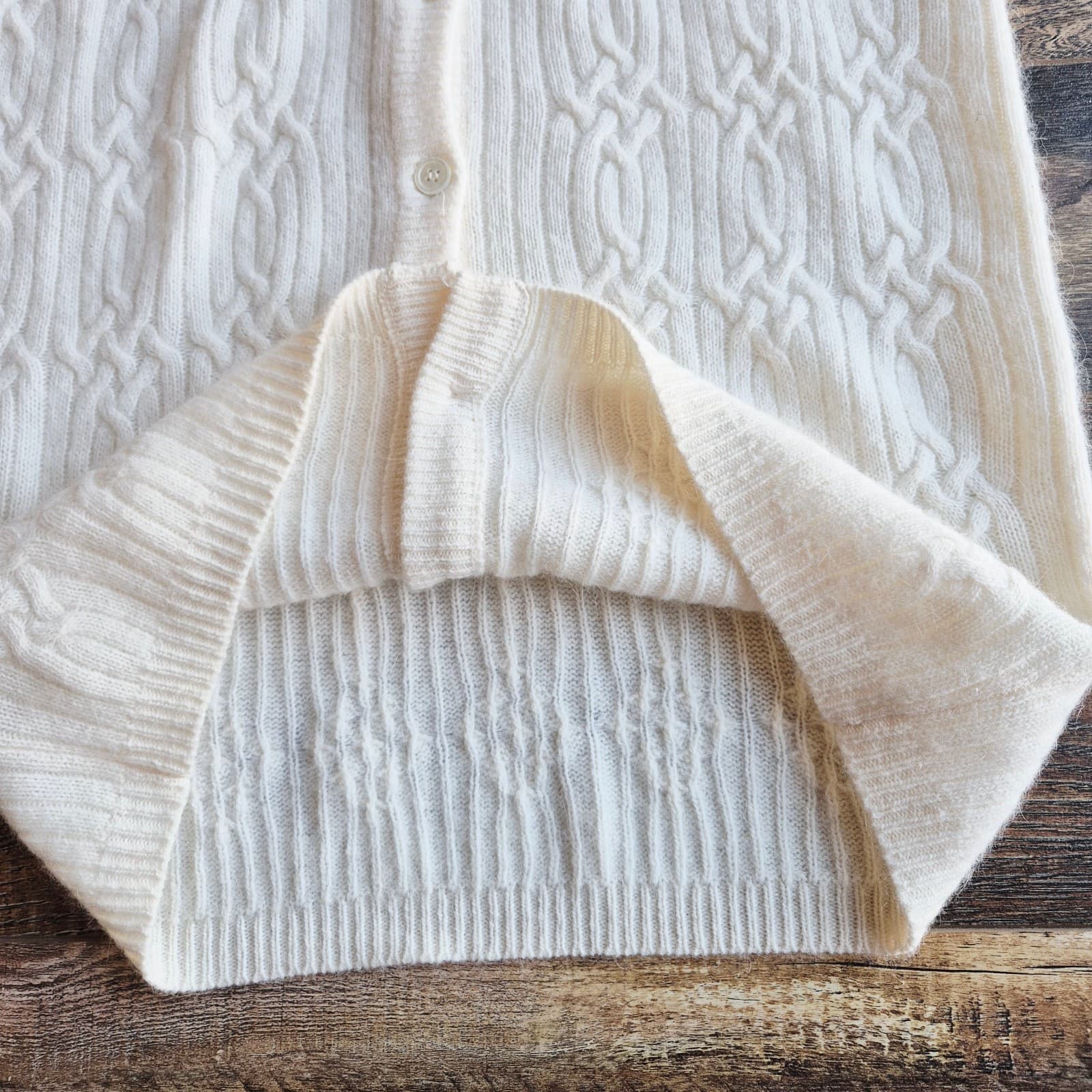 Vintage Liz Claiborne Lambswool Angora Cable-Knit Button Sweater Dress Ivory PS - Thumbnail 7