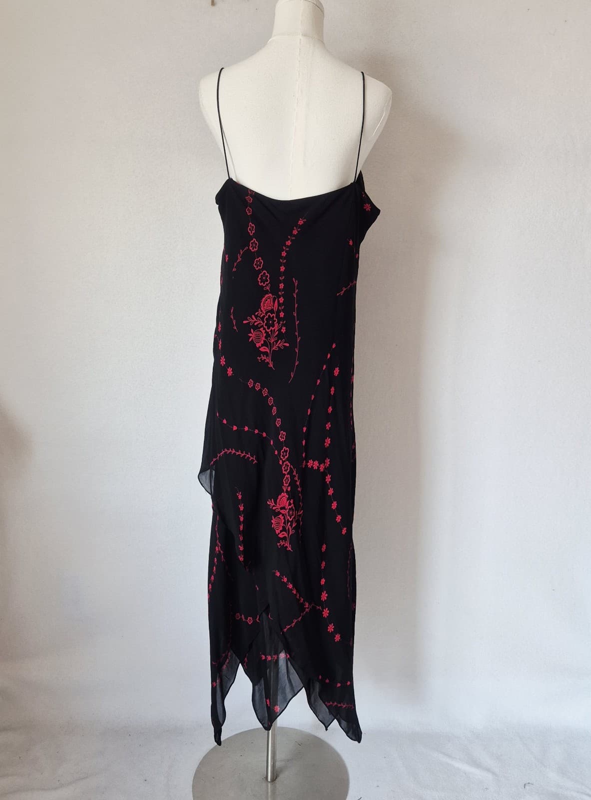 EVA BLUE Y2K Flora Chiffon Spaghetti Strap Slip Dress Asymmetrical Hem Size 16 - Thumbnail 8