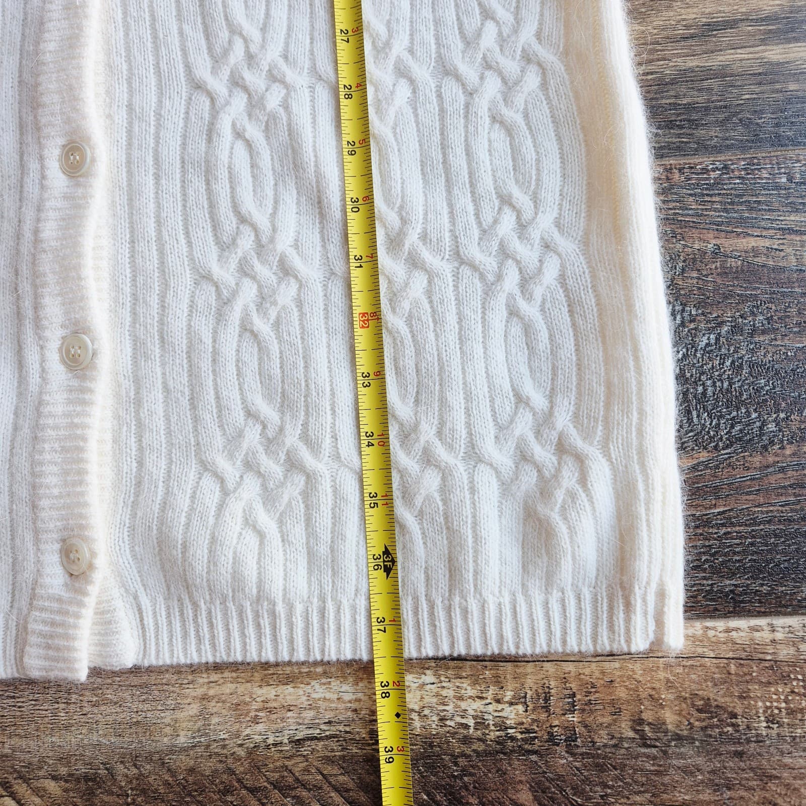 Vintage Liz Claiborne Lambswool Angora Cable-Knit Button Sweater Dress Ivory PS - Thumbnail 12