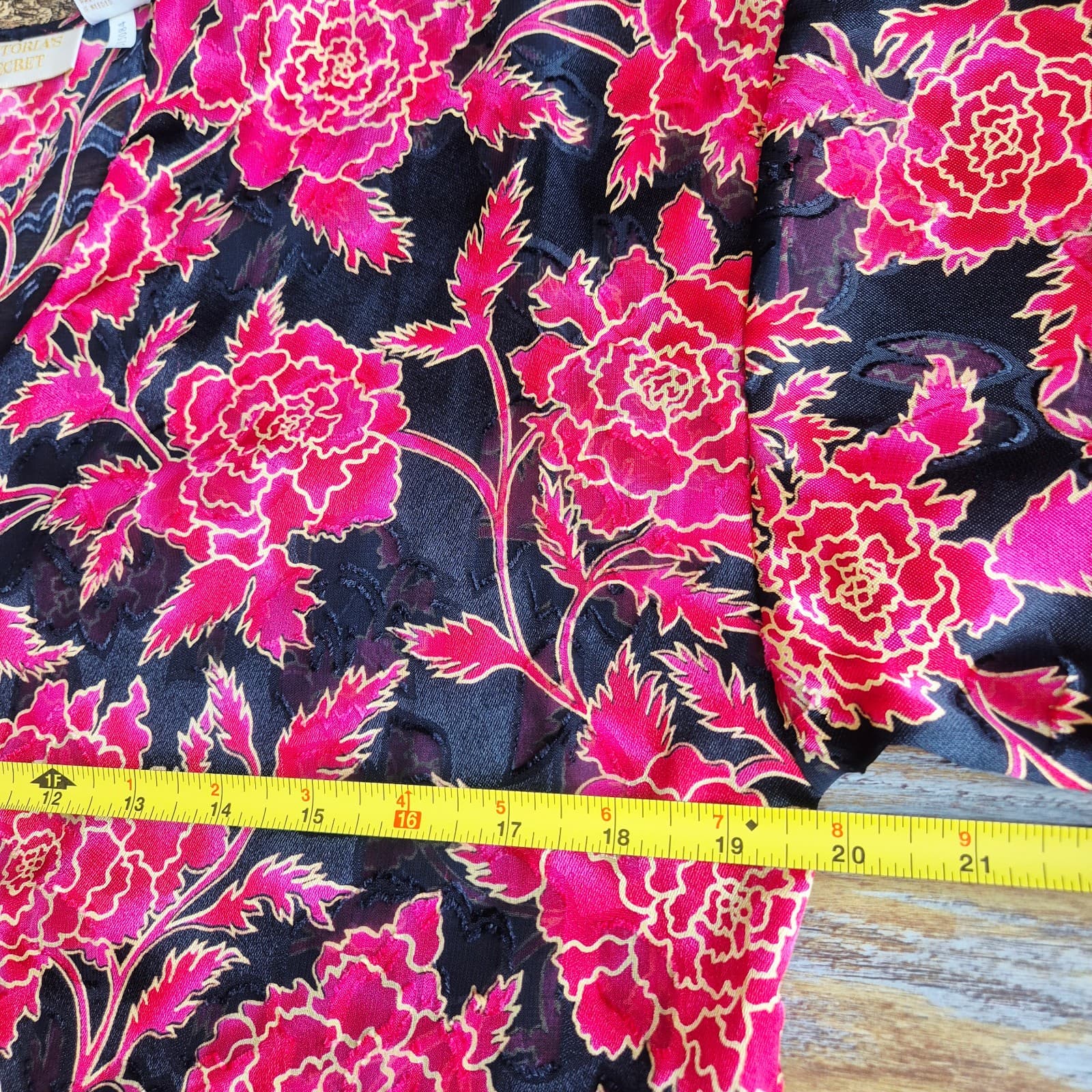 Vintage Victoria's Secret Burnout Chiffon Floral Nightgown Shirt Red Black Sz.S - Thumbnail 9