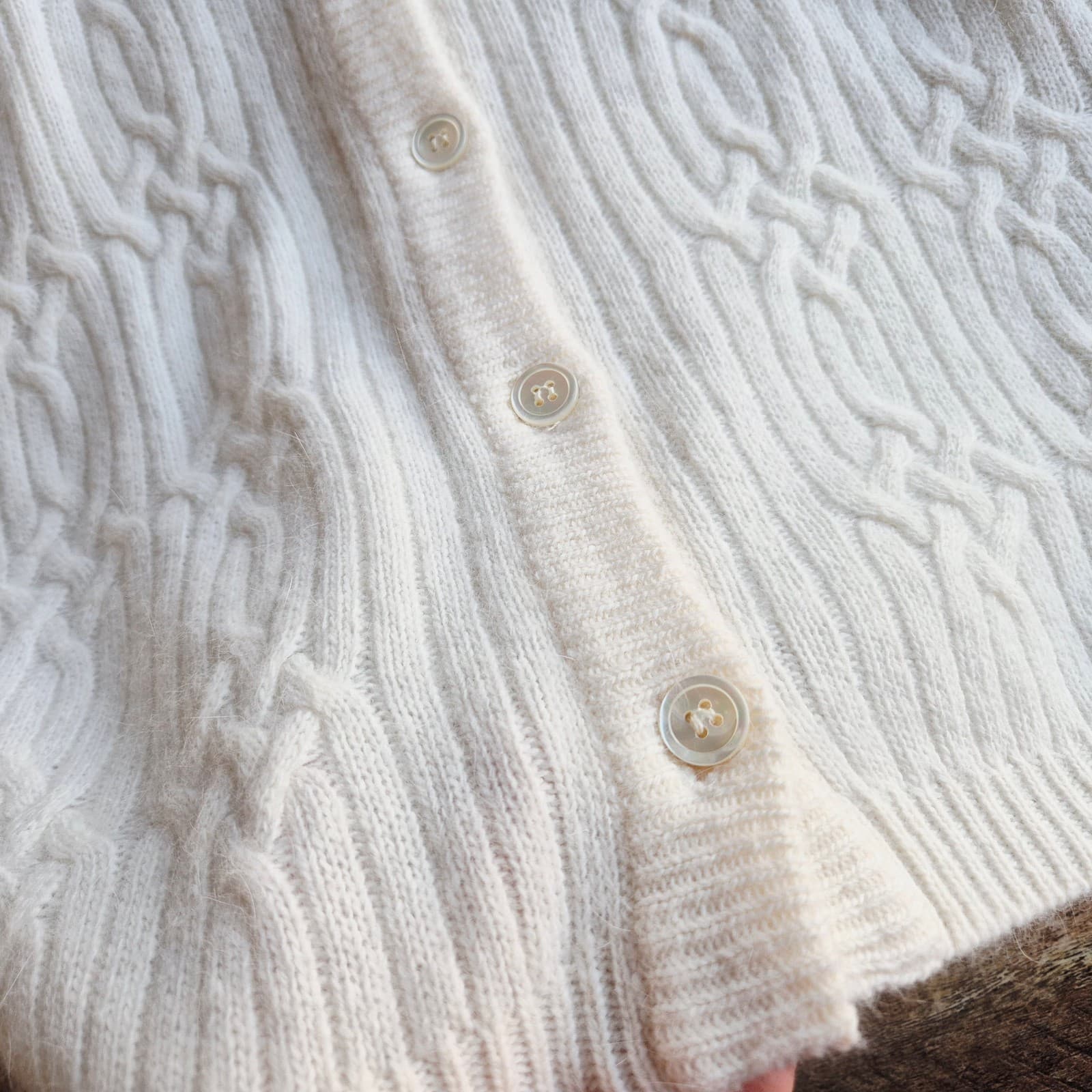 Vintage Liz Claiborne Lambswool Angora Cable-Knit Button Sweater Dress Ivory PS - Thumbnail 8
