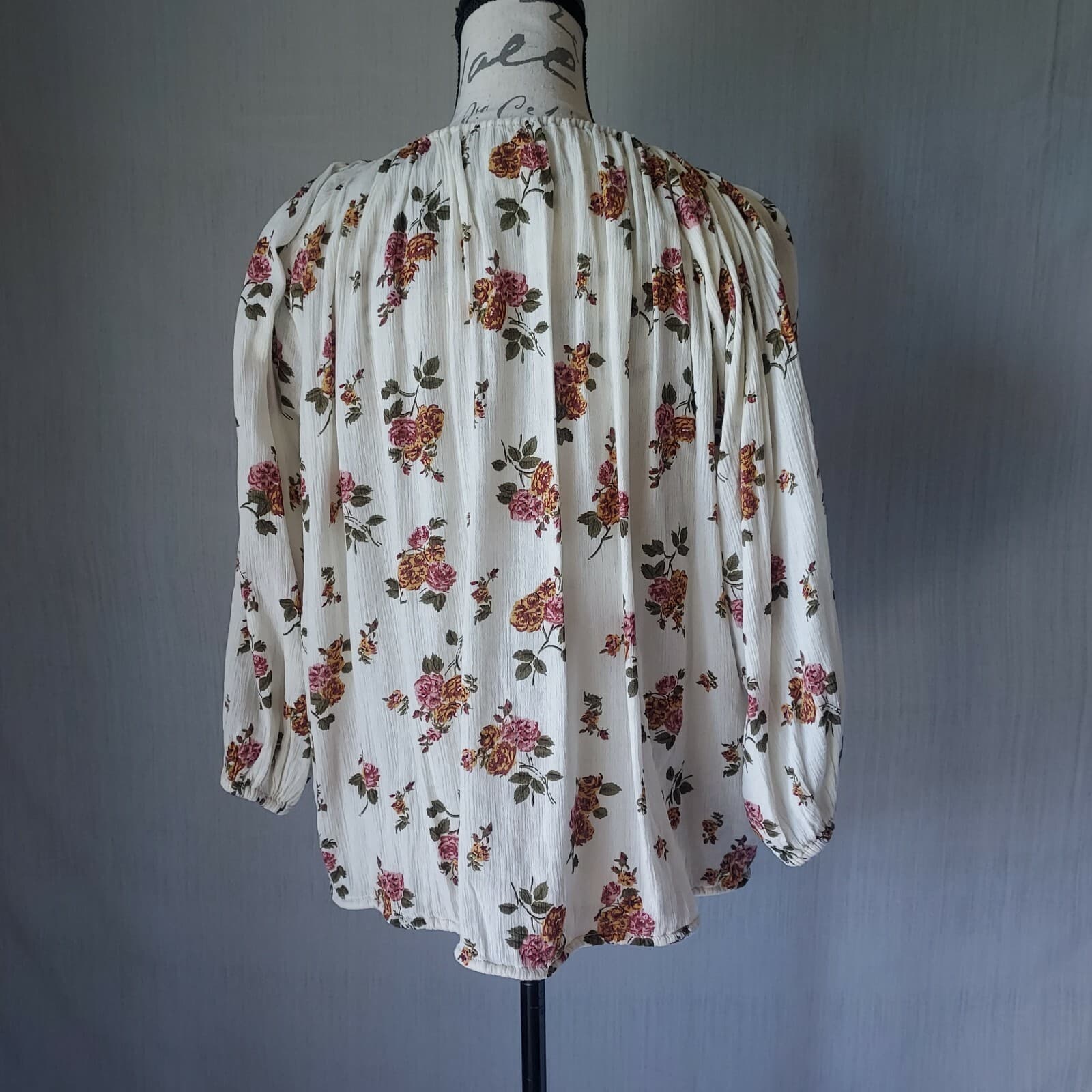 NWT Denim $ Supply Ralph Lauren Floral Tassel Boho Top Puff-Sleeve Cream Small - Thumbnail 5