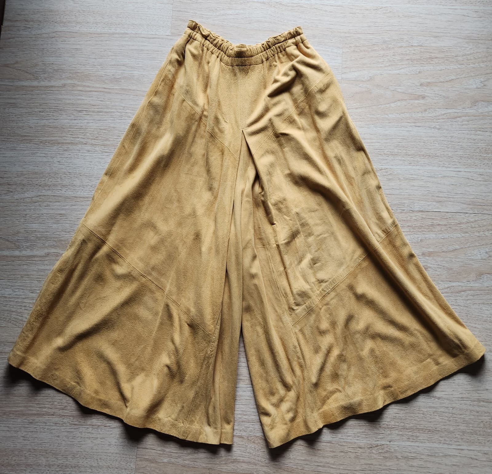 Vintage French Creek 2 Piece Soft Suede Western Shirt+Wide Leg Pants Yellow Sz.M - Thumbnail 3
