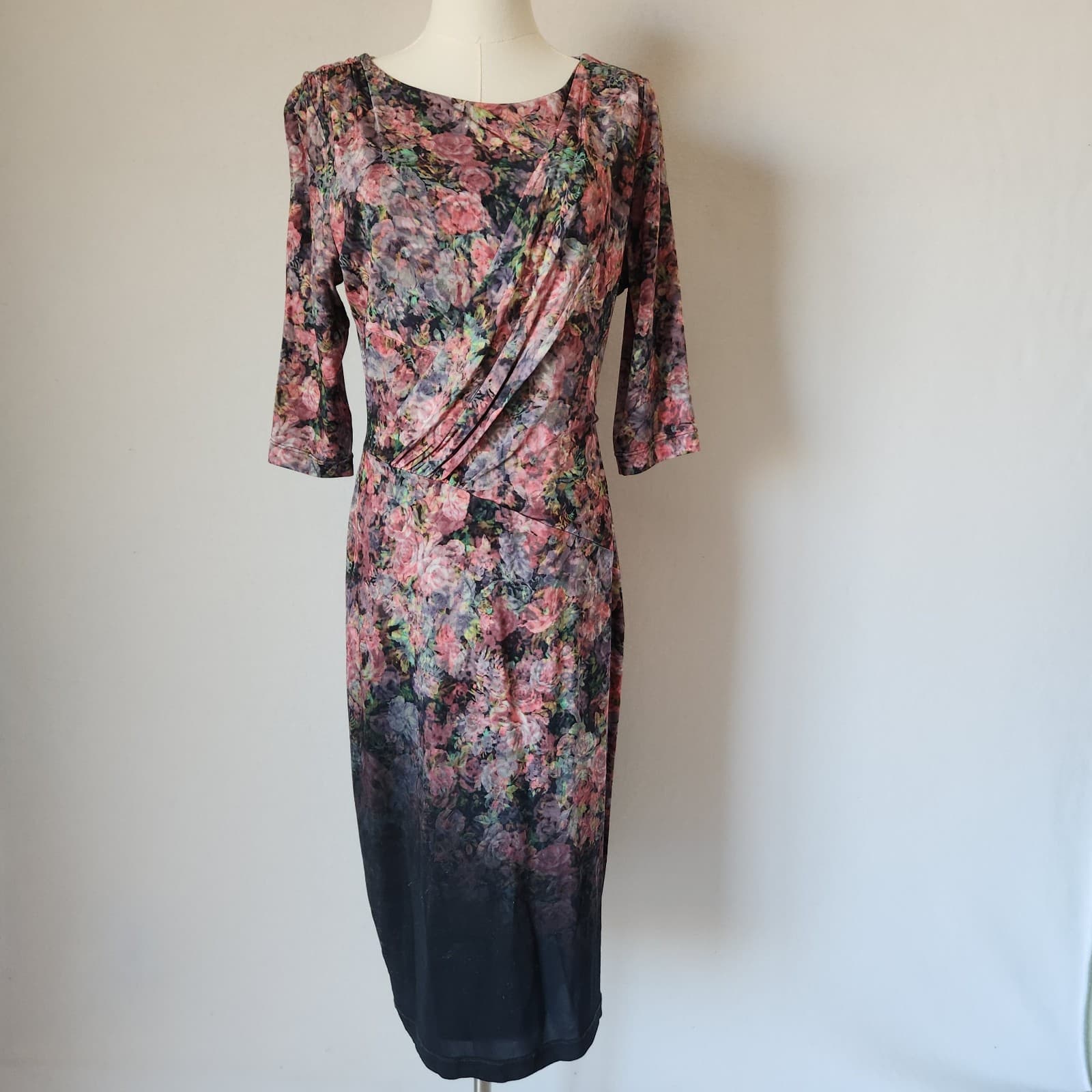 Escada Sport Enura Fantasy Floral Jersey Ruched Dress 3/4 Sleeve Stretch Sz.40 - Thumbnail 2