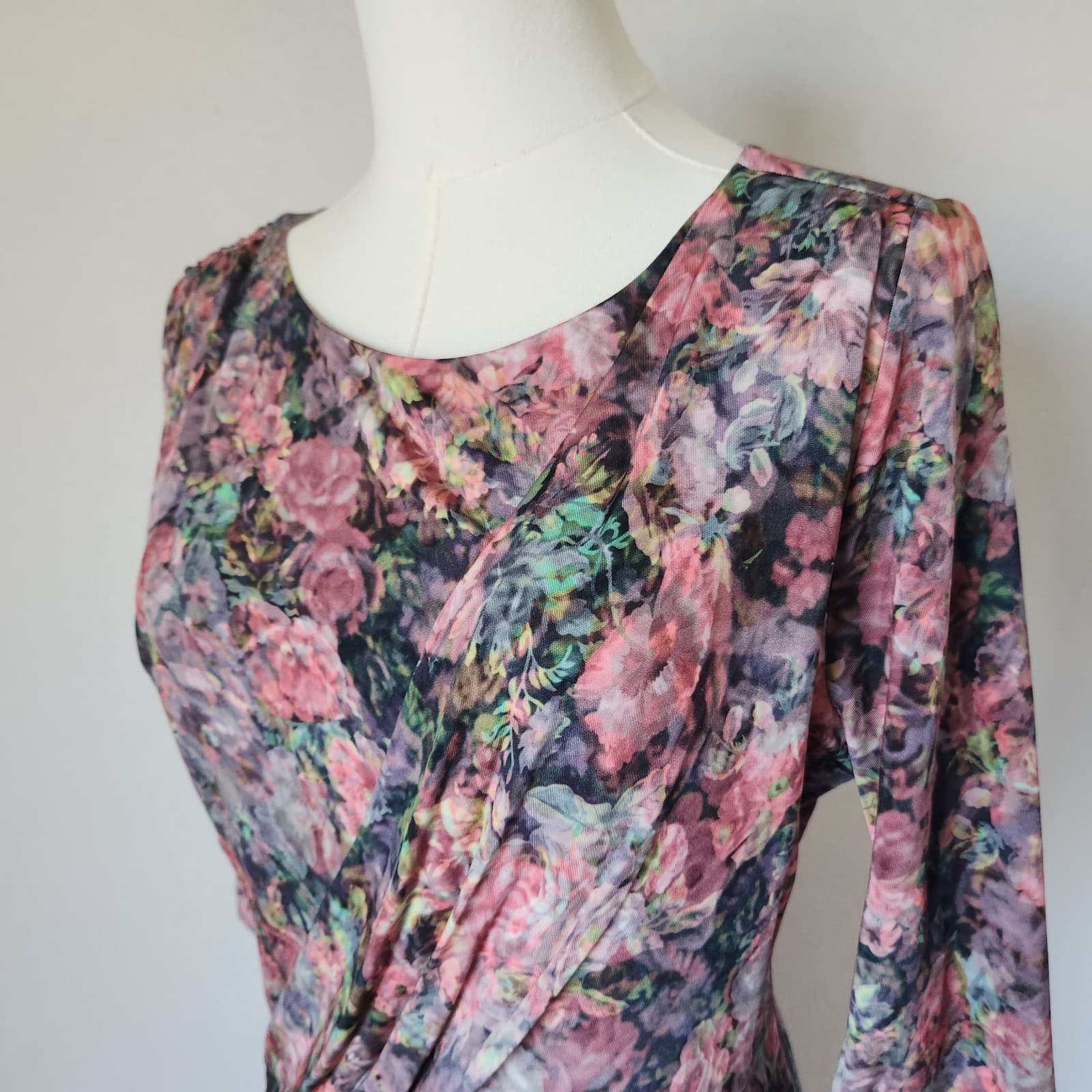 Escada Sport Enura Fantasy Floral Jersey Ruched Dress 3/4 Sleeve Stretch Sz.40 - Thumbnail 4