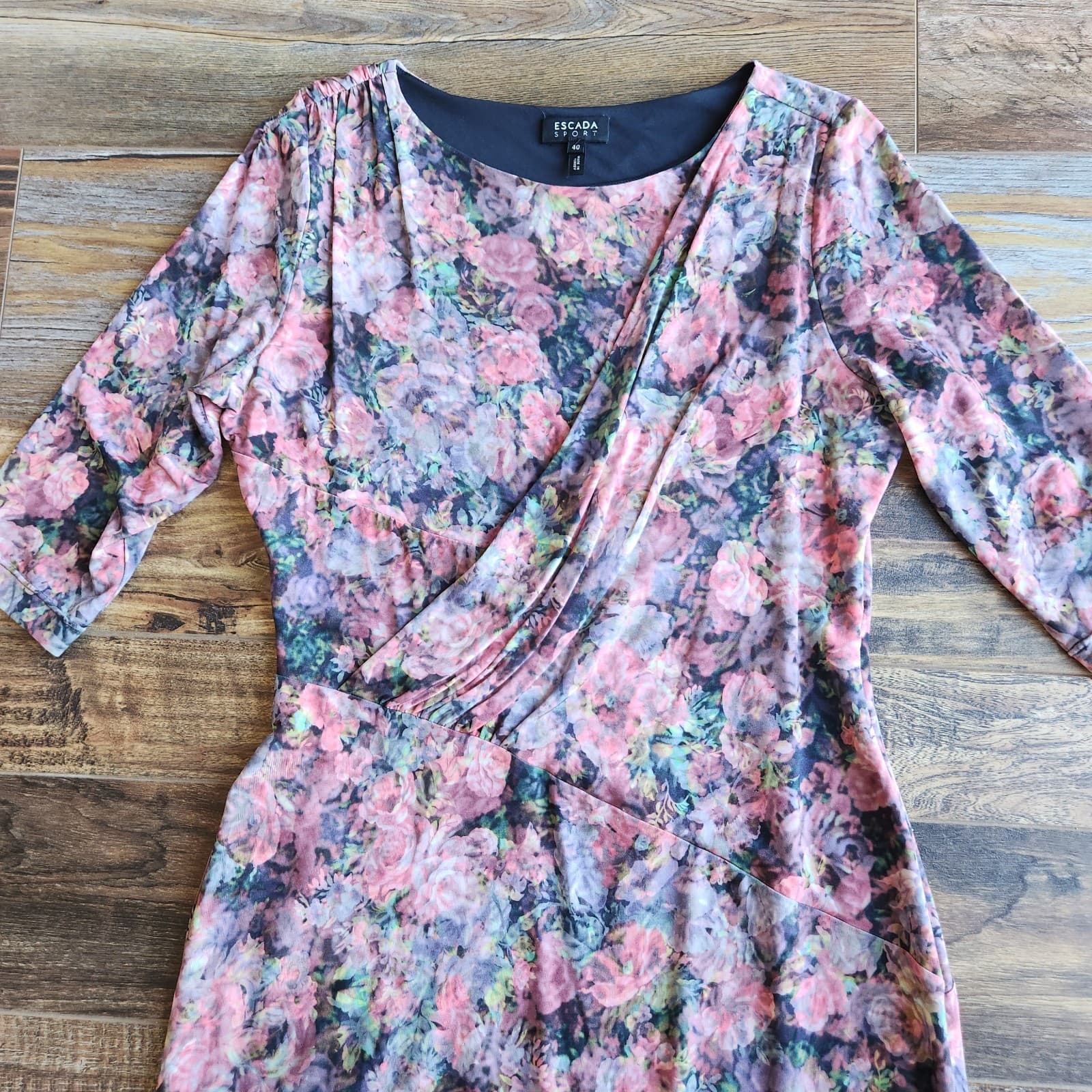 Escada Sport Enura Fantasy Floral Jersey Ruched Dress 3/4 Sleeve Stretch Sz.40 - Thumbnail 8