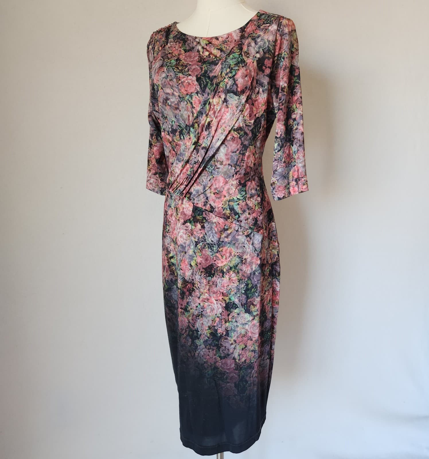 Escada Sport Enura Fantasy Floral Jersey Ruched Dress 3/4 Sleeve Stretch Sz.40