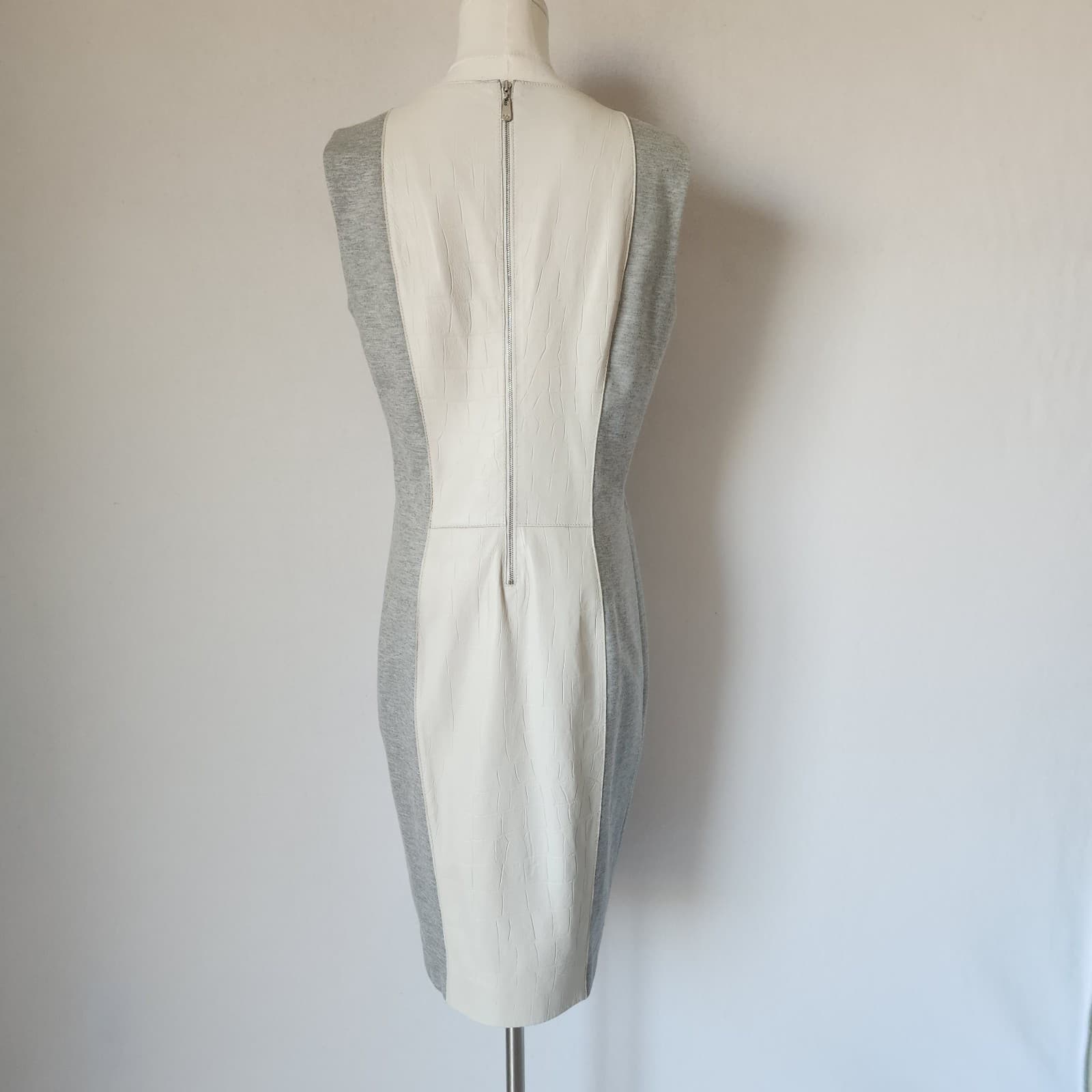 Escada Sport Lilith Croc Embossed Leather Sheath Dress Sleeveless Beige Gray 38 - Thumbnail 6