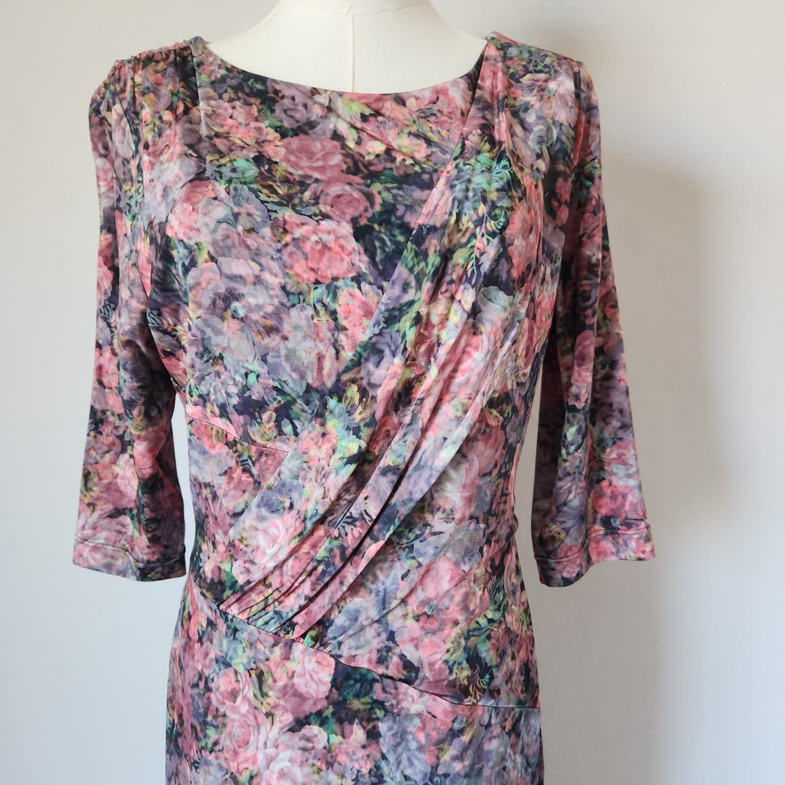 Escada Sport Enura Fantasy Floral Jersey Ruched Dress 3/4 Sleeve Stretch Sz.40 - Thumbnail 3