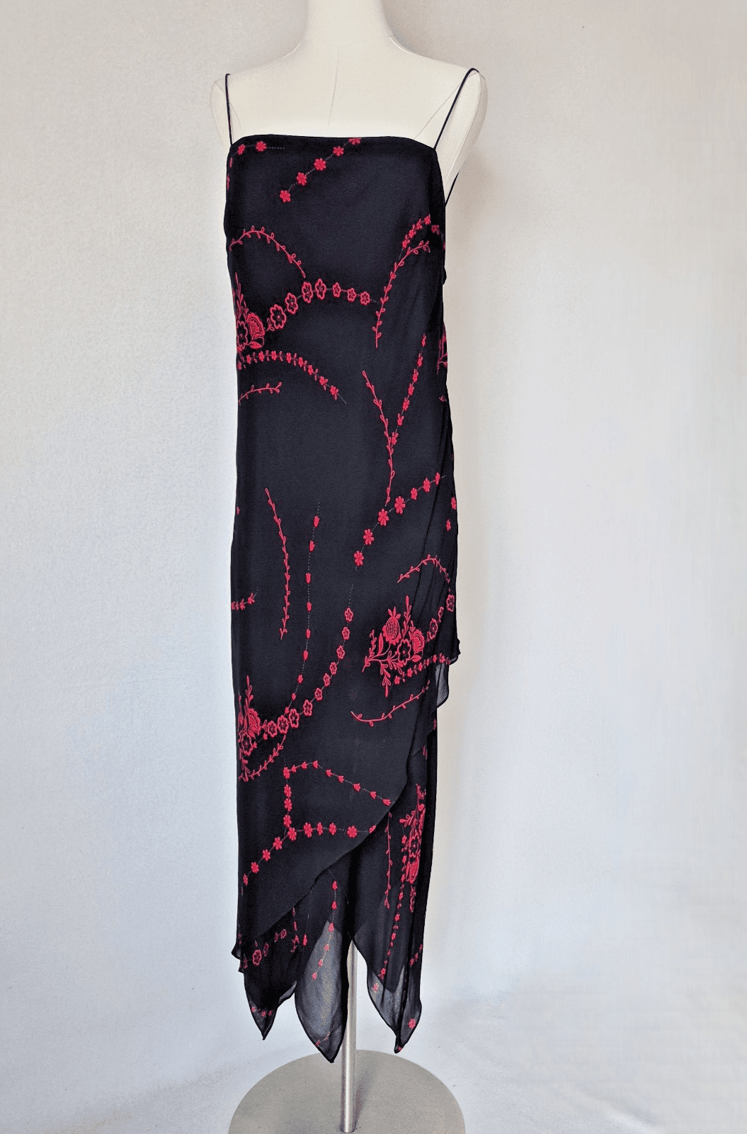 EVA BLUE Y2K Flora Chiffon Spaghetti Strap Slip Dress Asymmetrical Hem Size 16 - Thumbnail 3