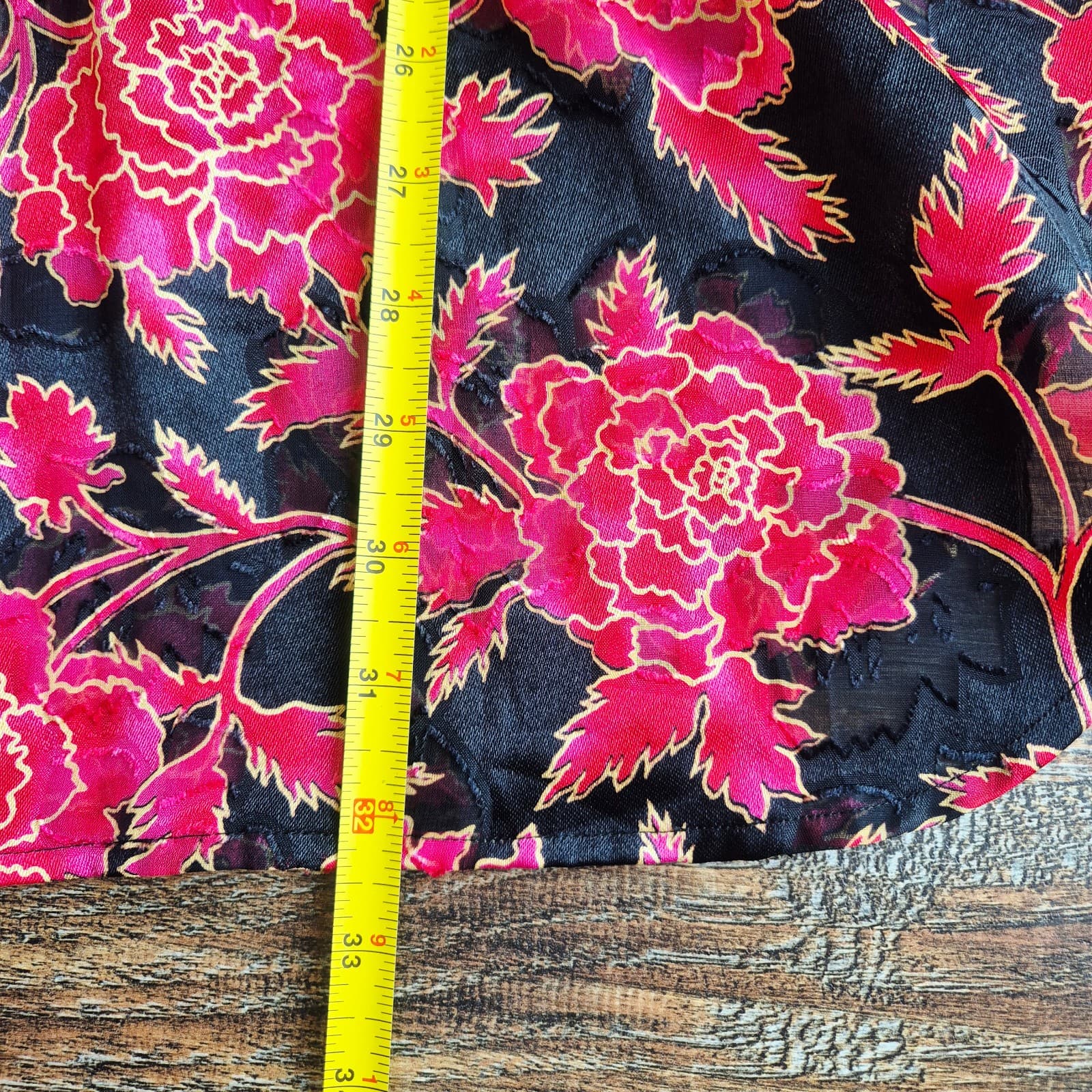 Vintage Victoria's Secret Burnout Chiffon Floral Nightgown Shirt Red Black Sz.S - Thumbnail 10