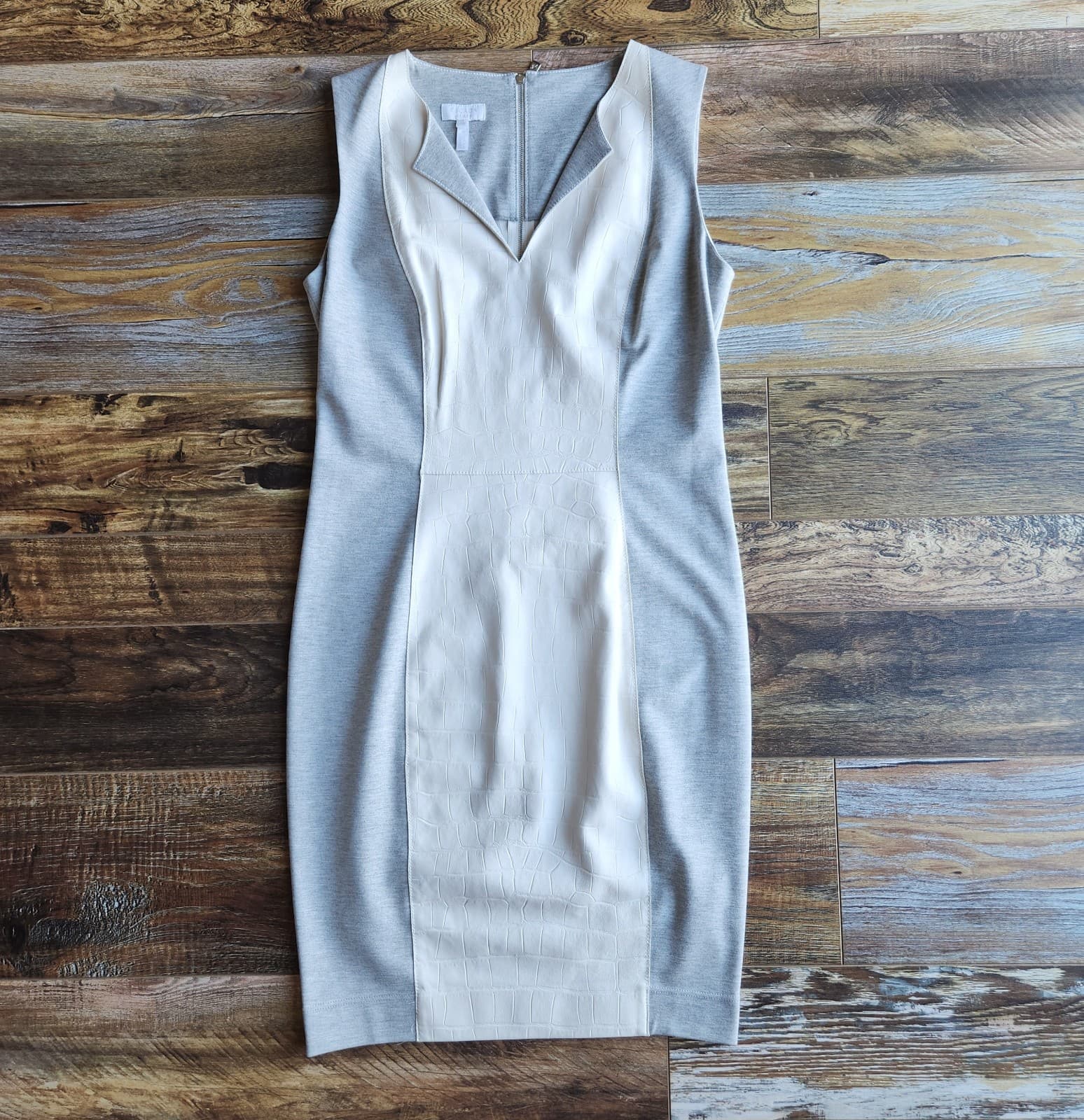 Escada Sport Lilith Croc Embossed Leather Sheath Dress Sleeveless Beige Gray 38 - Thumbnail 3