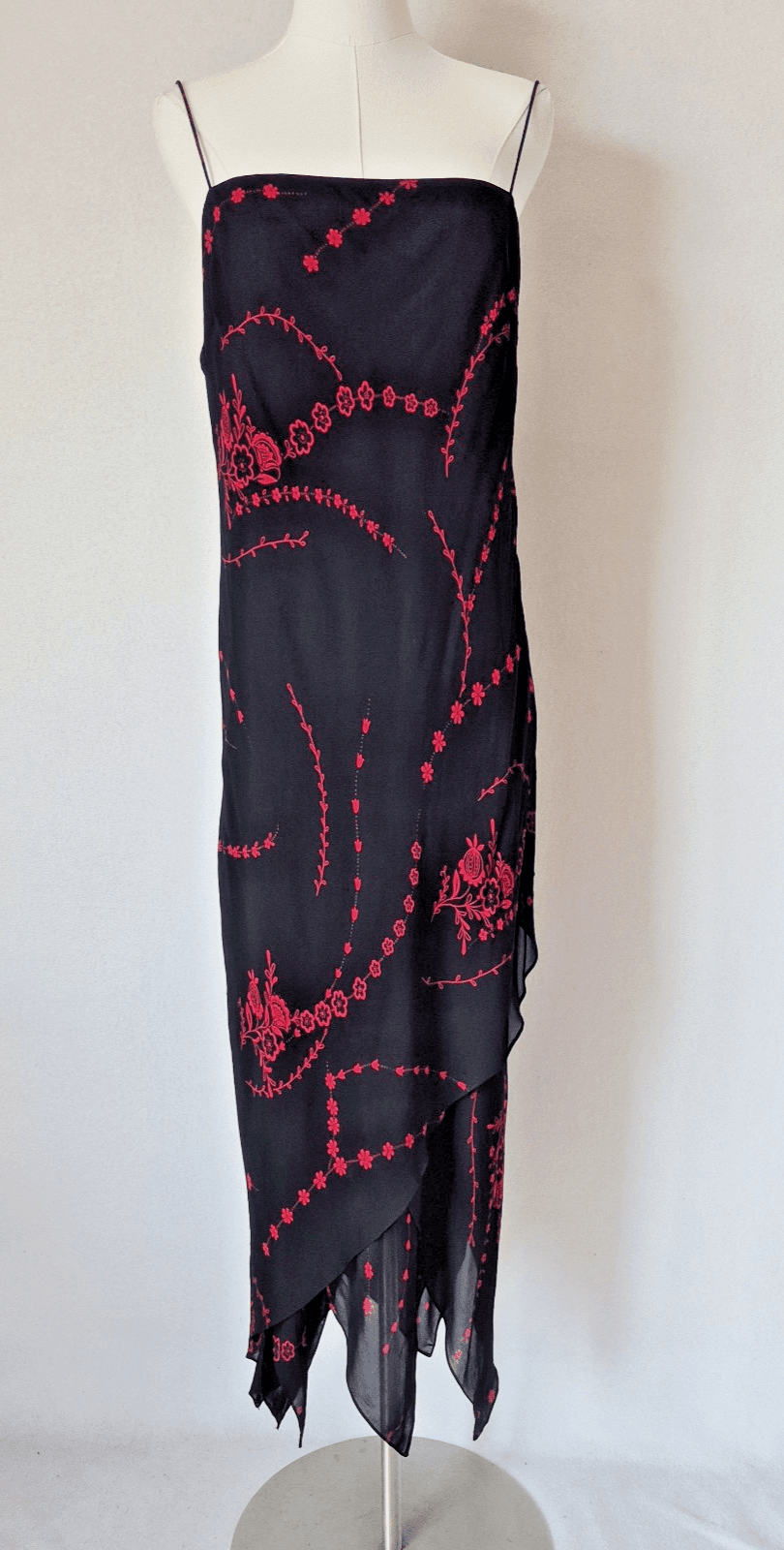 EVA BLUE Y2K Flora Chiffon Spaghetti Strap Slip Dress Asymmetrical Hem Size 16 - Thumbnail 4