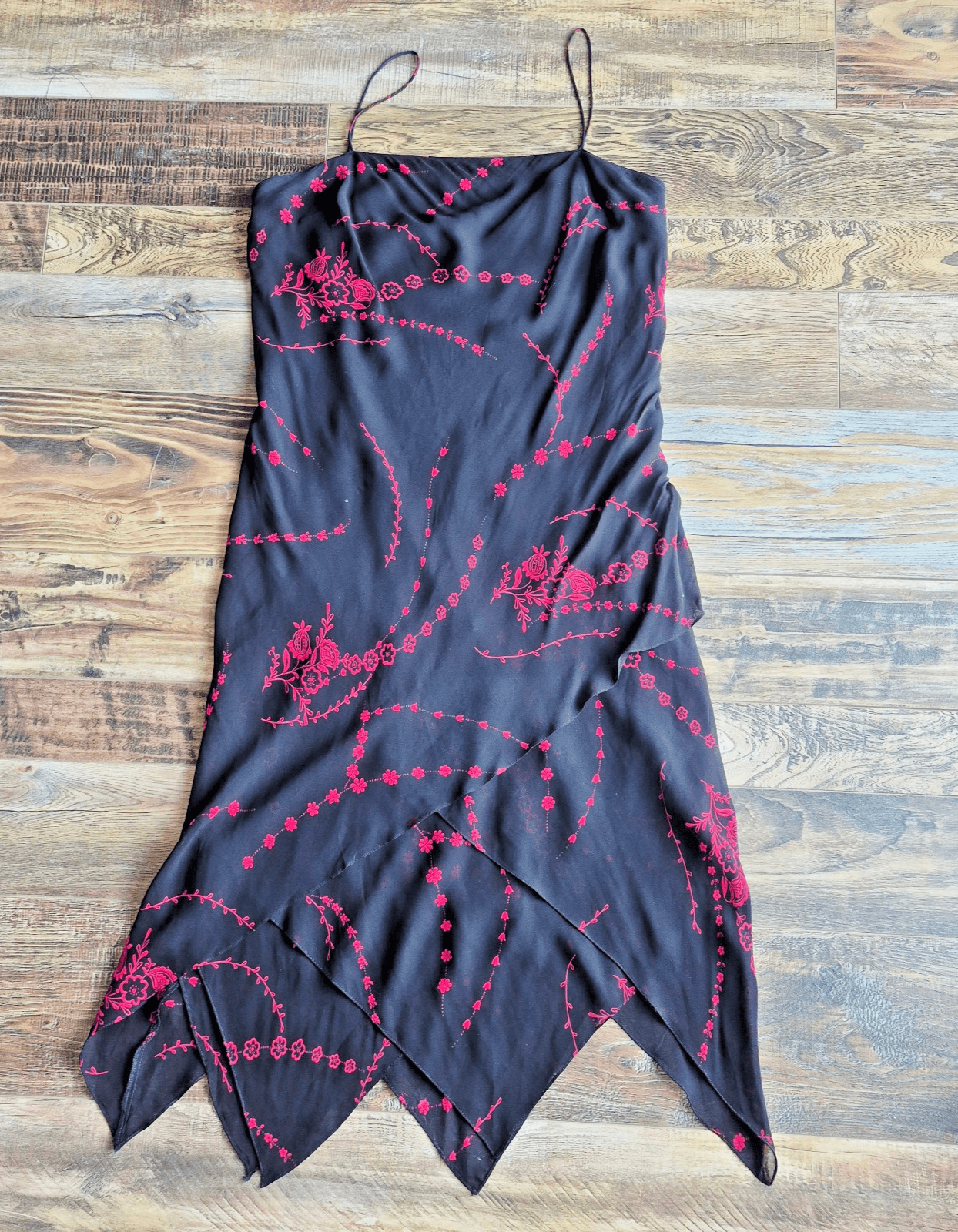 EVA BLUE Y2K Flora Chiffon Spaghetti Strap Slip Dress Asymmetrical Hem Size 16 - Thumbnail 2