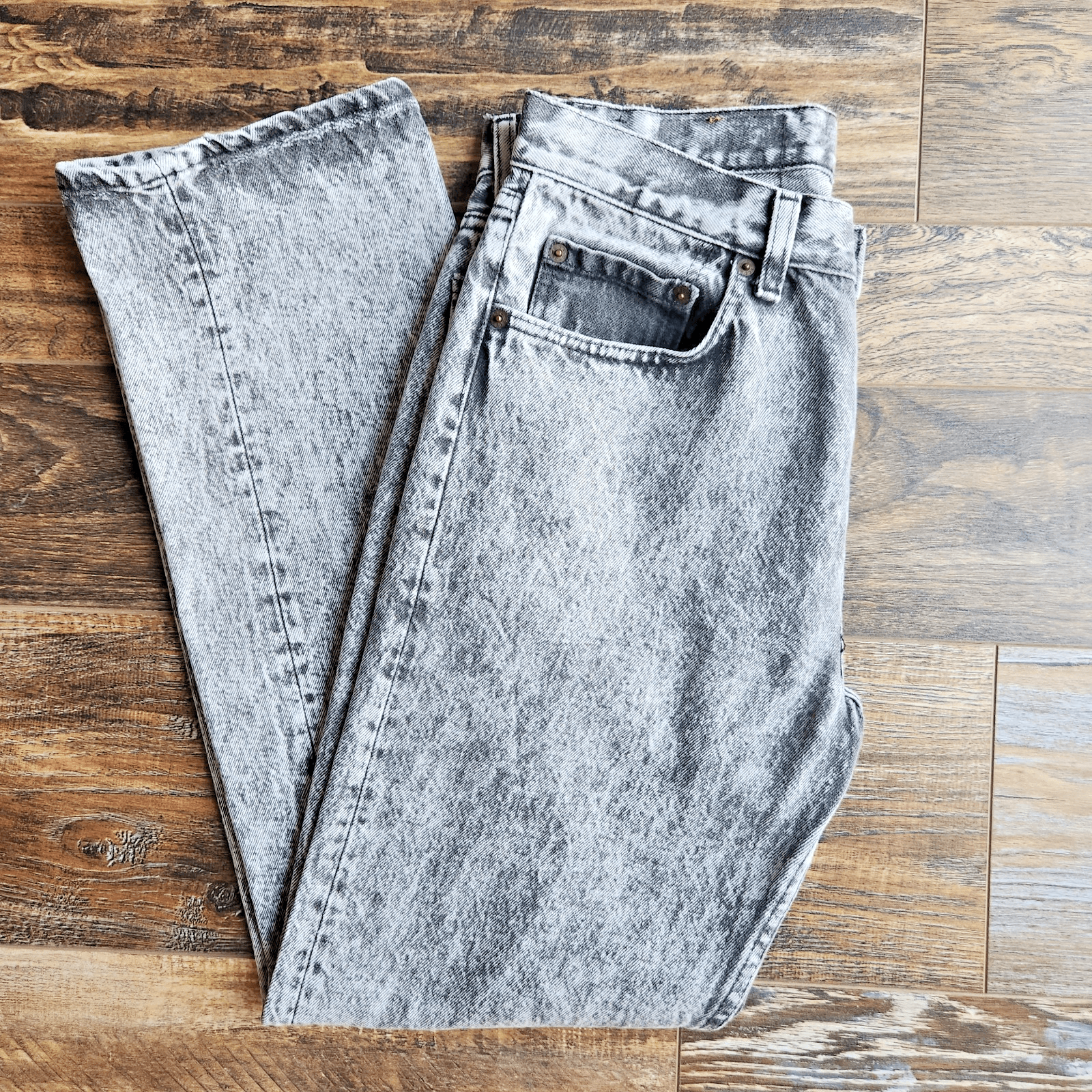 Vintage Levi's 501 Made in USA Grey Acid Washed Button-Fly Straigth Jean Mens 30 - Thumbnail 5