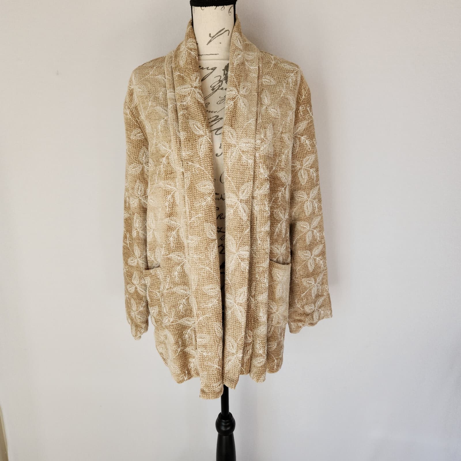 Vintage The Territory Ahead Women's L Embroidered Open Front Jacket Pocket Brown - Thumbnail 2