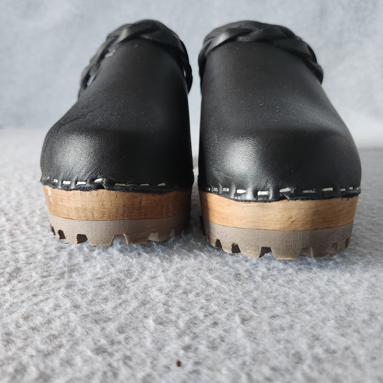 Mia Sweden Elsa Braided Leather Clog Mule Chunky 3" Heel Black Women EU39 US8.5 - Thumbnail 8