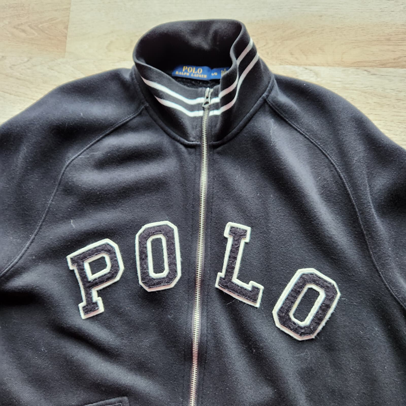 Polo Ralph Lauren Embellished Spell Out Varsity Jacket Fleece Lined Black Mens L - Thumbnail 2