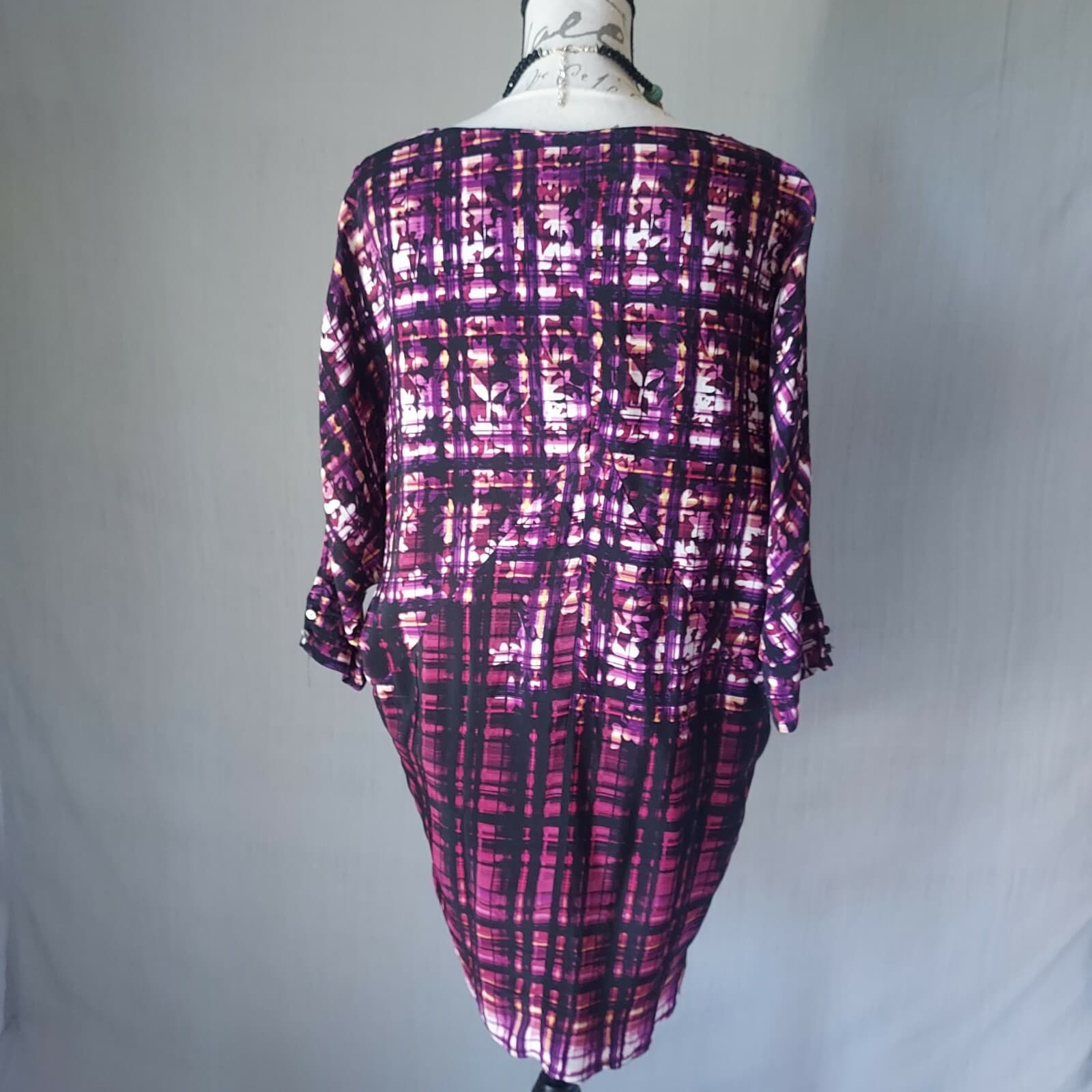 Maeve Anthropologie Crepe Mini Dress Batwing Sleeve Pocket Purple Oversize XS - Thumbnail 6
