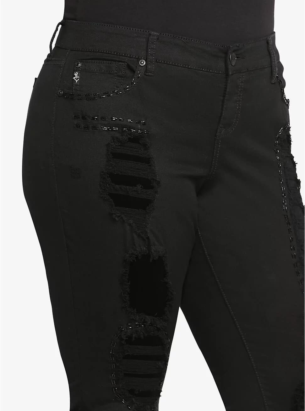 TORRID Premium Bead Embellished Distressed Skinny Jeans Stretch Black Women 12
