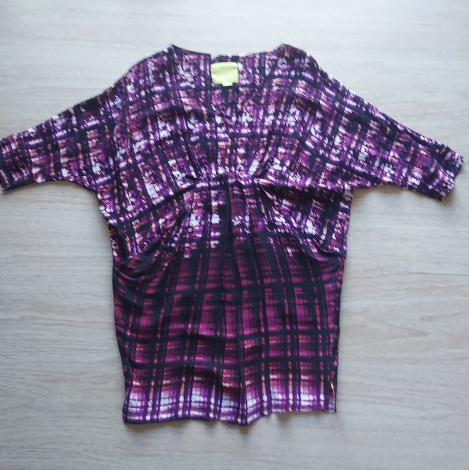 Maeve Anthropologie Crepe Mini Dress Batwing Sleeve Pocket Purple Oversize XS - Thumbnail 7