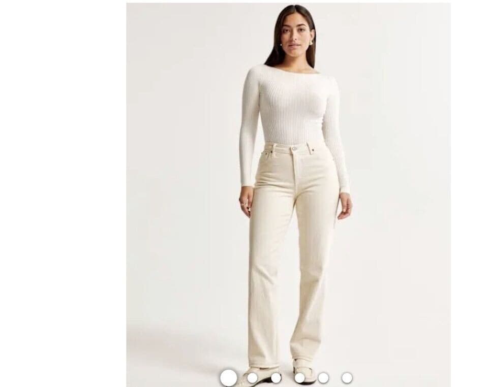 NWT Abercrombie & Fitch The 90s Striaight Ultra High Rise Jean Slit Ivory 37/24R - Thumbnail 3
