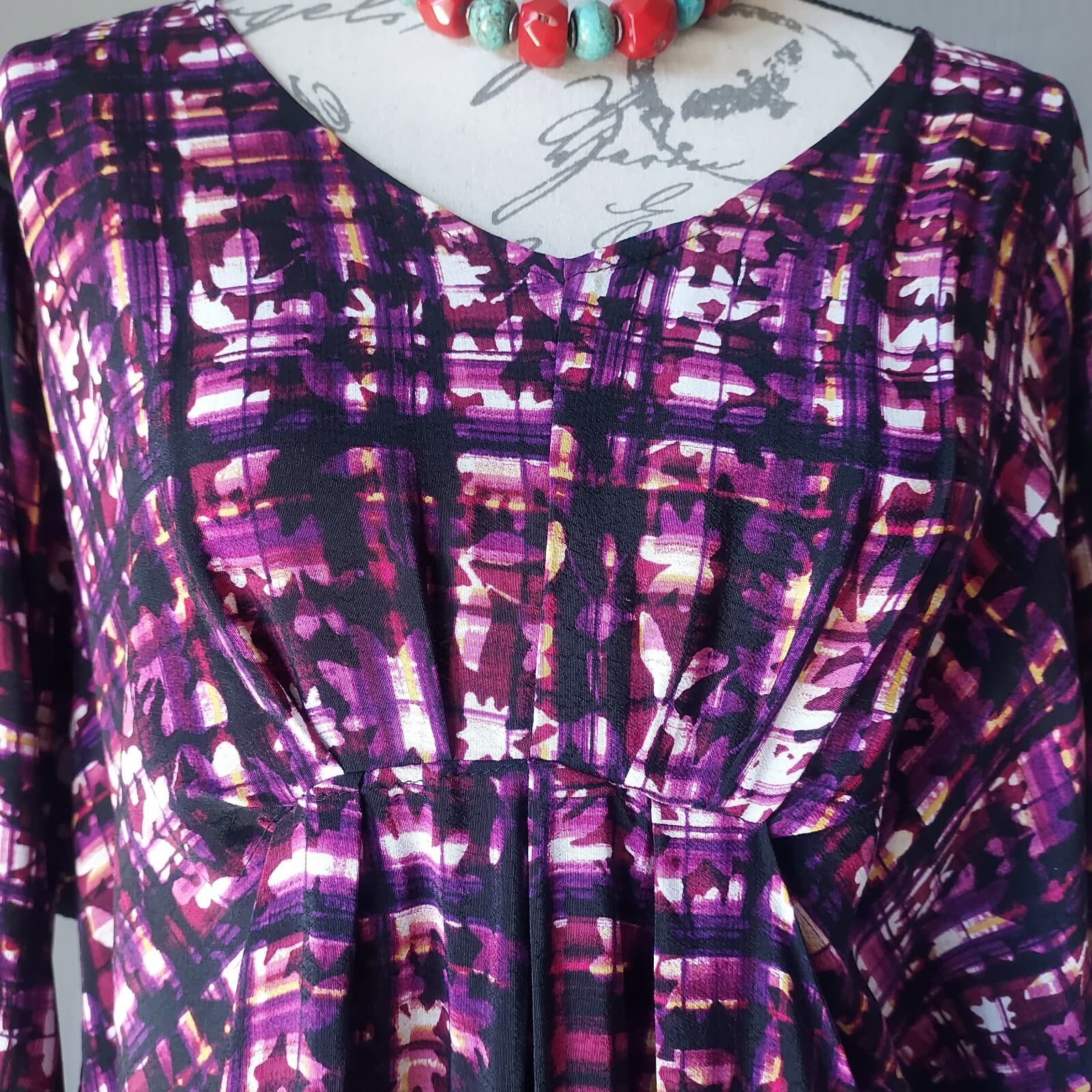 Maeve Anthropologie Crepe Mini Dress Batwing Sleeve Pocket Purple Oversize XS - Thumbnail 4
