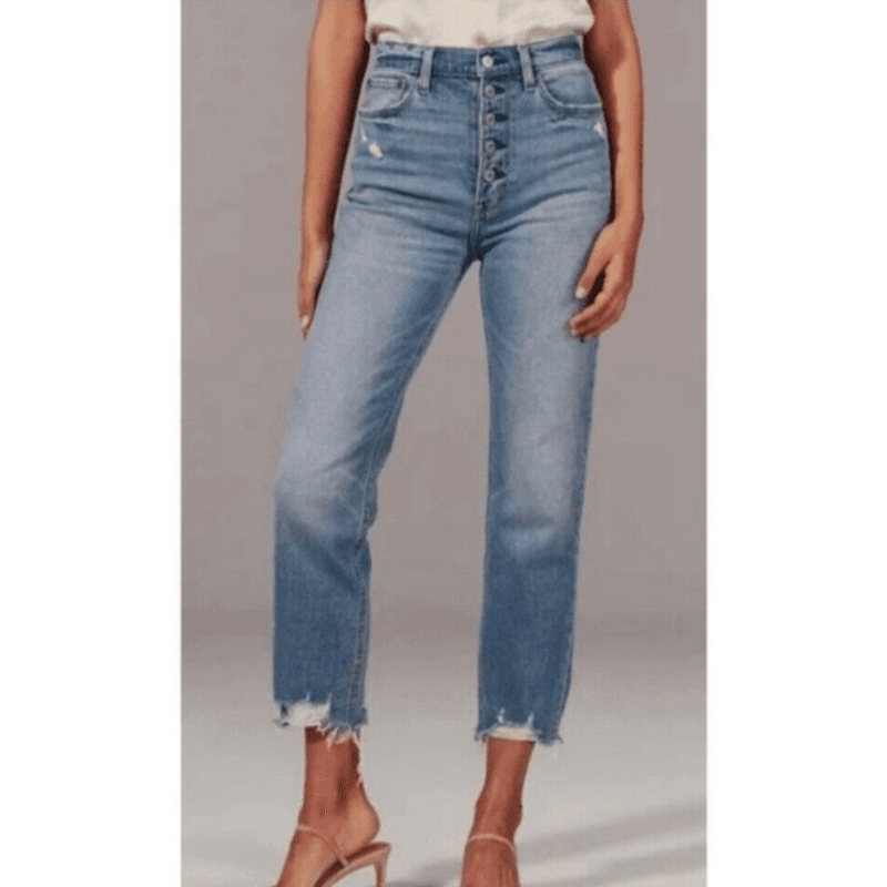 Abercrombie & Fitch Ultra High Rise Ankle Straight Jean Frayed Hem Button-Fly 25 - Thumbnail 3