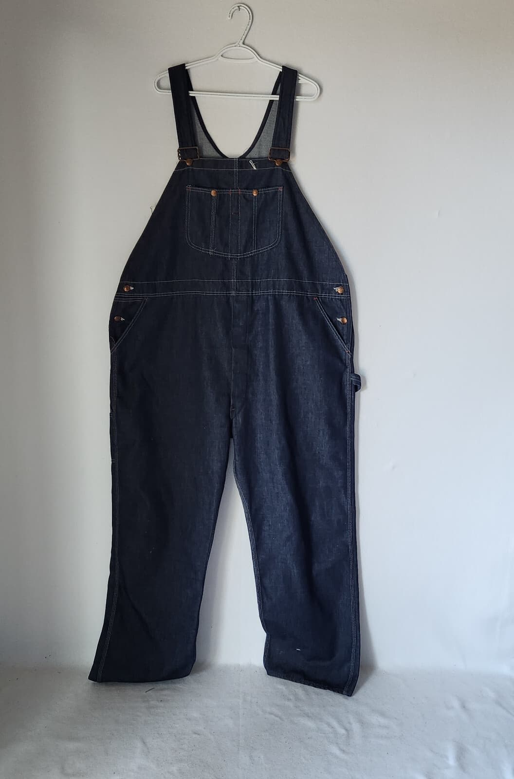 Vintage Montgomery Ward Men's 50x32 Blue Denim Work Overalls Bib Made in USA - Thumbnail 2