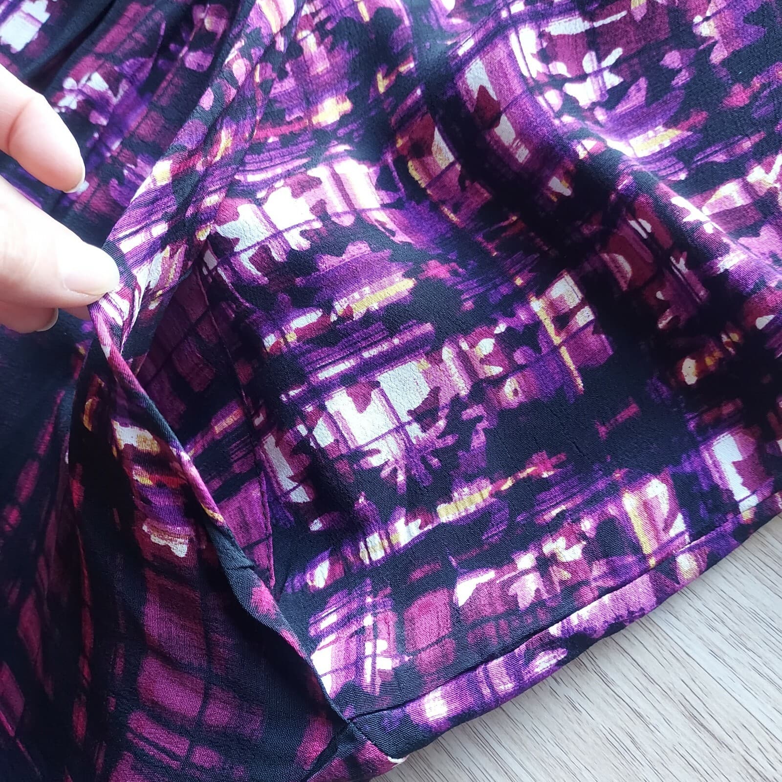 Maeve Anthropologie Crepe Mini Dress Batwing Sleeve Pocket Purple Oversize XS - Thumbnail 8