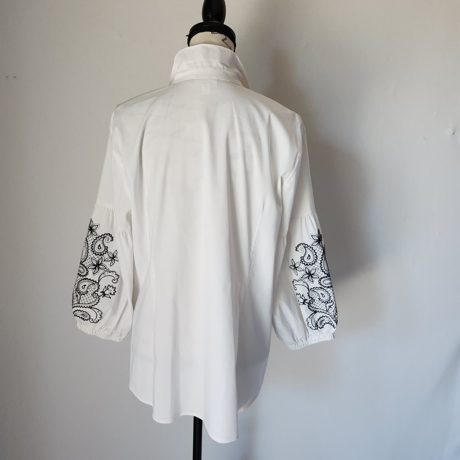 J.Jill White Shirt Collection Paisley Embroidered Button-Up Puff-Sleeve Womens L - Thumbnail 5