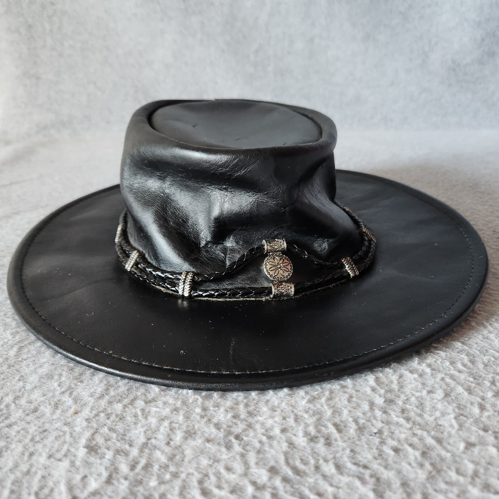 Minnetonka The Silverthorne Cowboy Hat Braided Medallion Black Genuine Leather M - Thumbnail 3